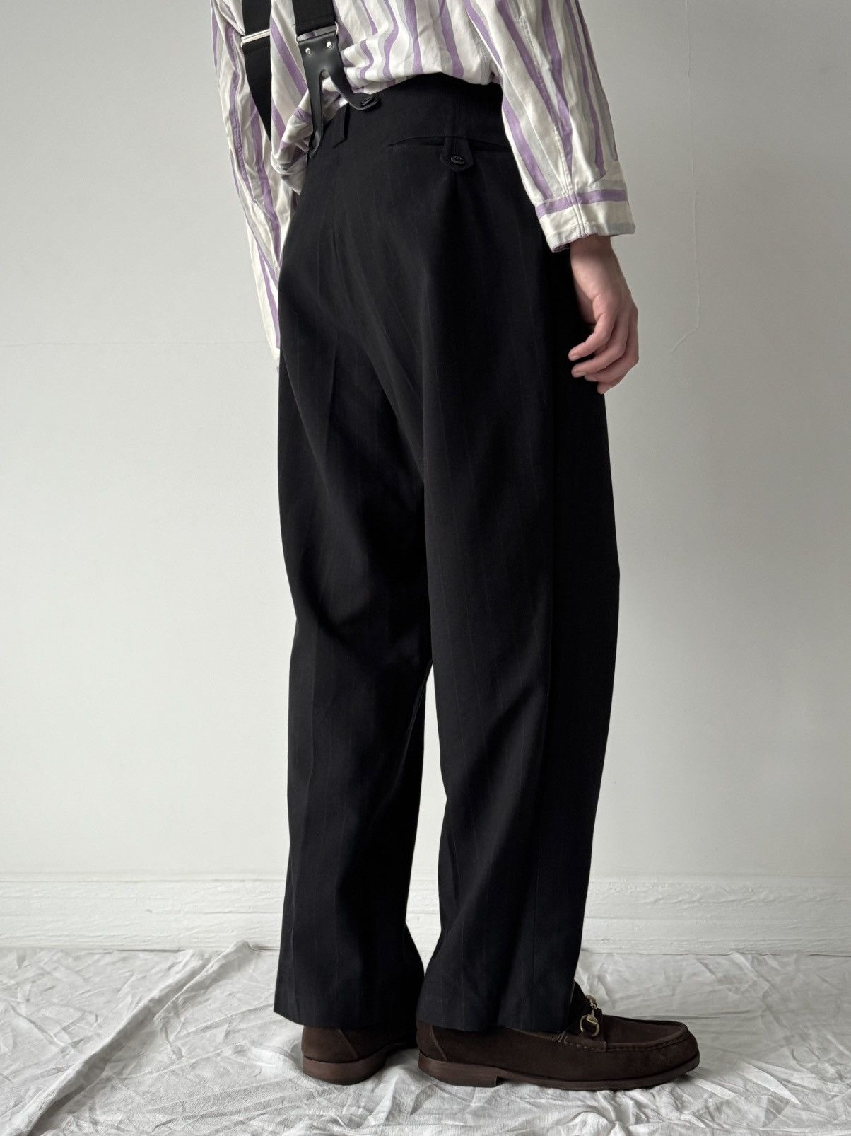Vintage 1940s Vintage European Striped Wool Suit Suspender Trousers Size US 33 - 3 Thumbnail