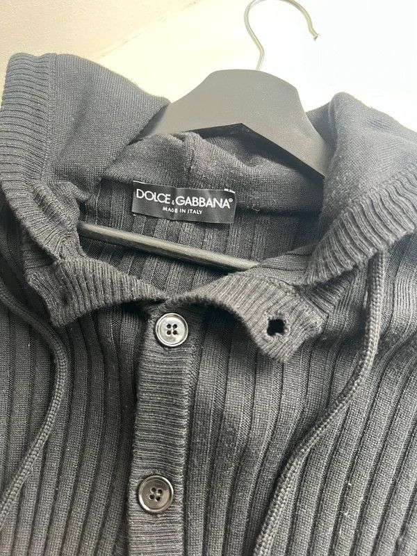 Dolce & Gabbana Dolce & Gabbana Black Ribbed Knit Hooded Cardigan Sweater Size US L / EU 52-54 / 3 - 2 Thumbnail