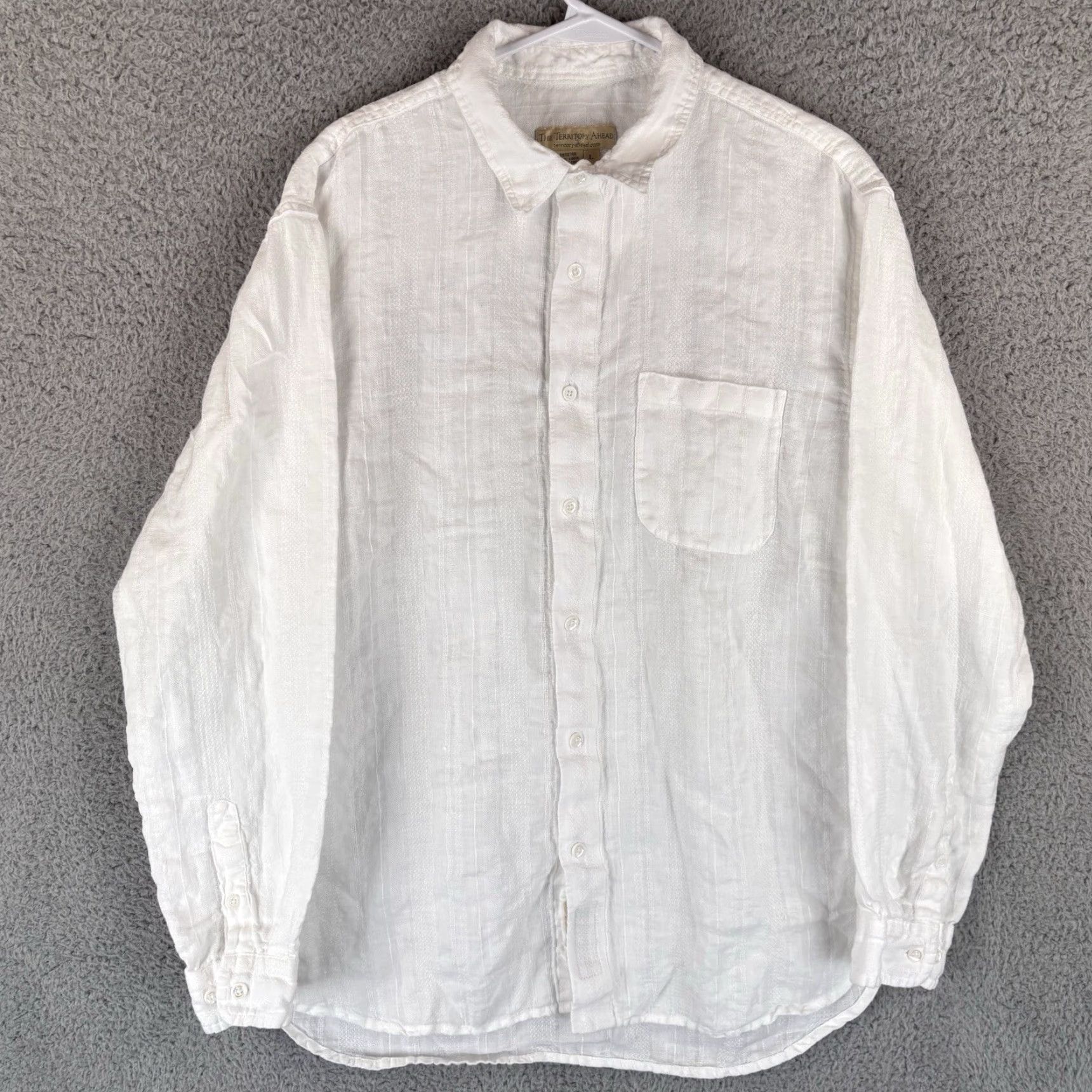 The Territory Ahead Territory Ahead Shirt Mens Large White 100% Linen Summer Beach Stripe Button-Up Long Sleeve Casual 100% Linen L Mens White Territory Ahead Shirt Size US L / EU 52-54 / 3 - 2 Thumbnail