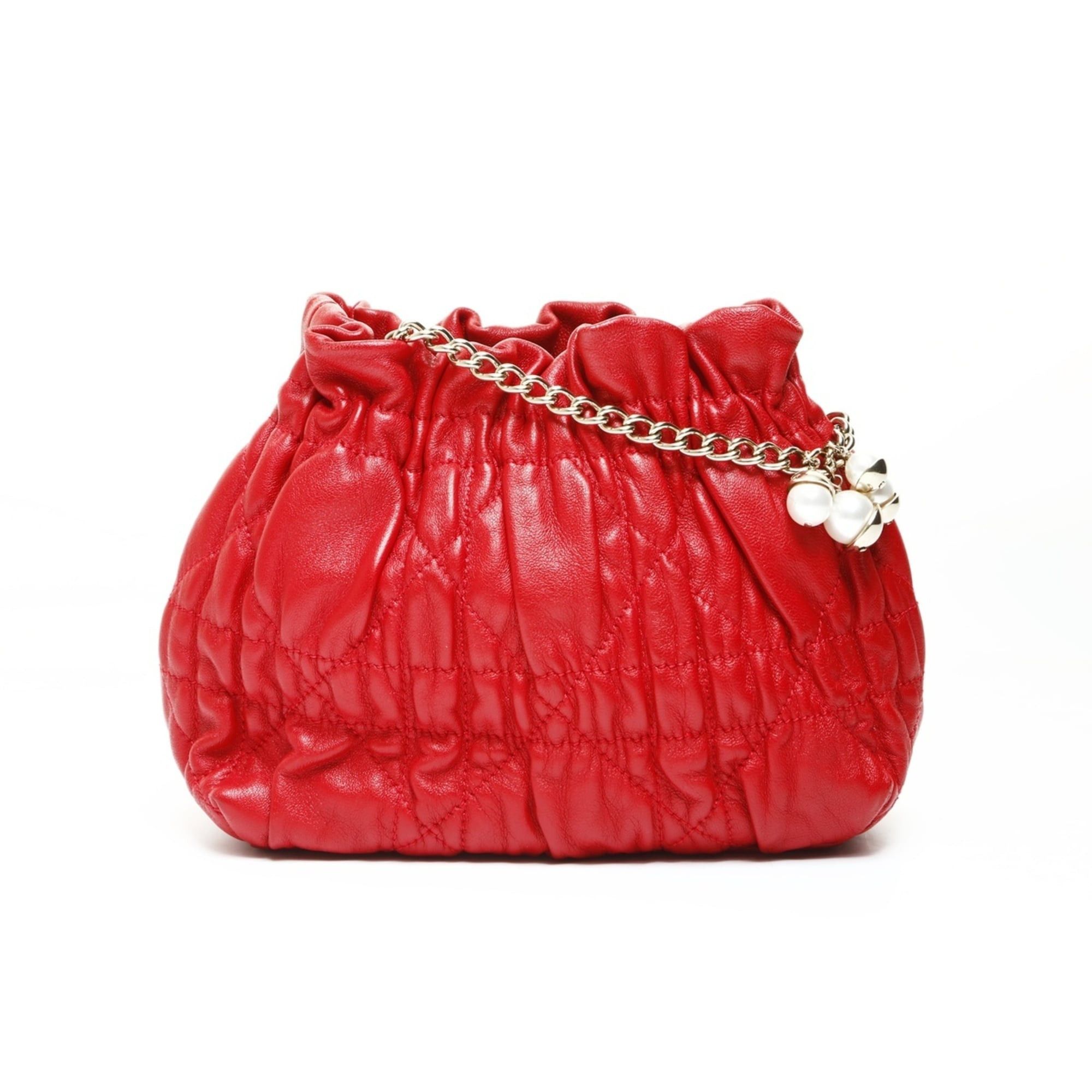 Dior Christian Dior Cannage Mini Pearl Shoulder Bag in Red Size ONE SIZE - 1 Thumbnail