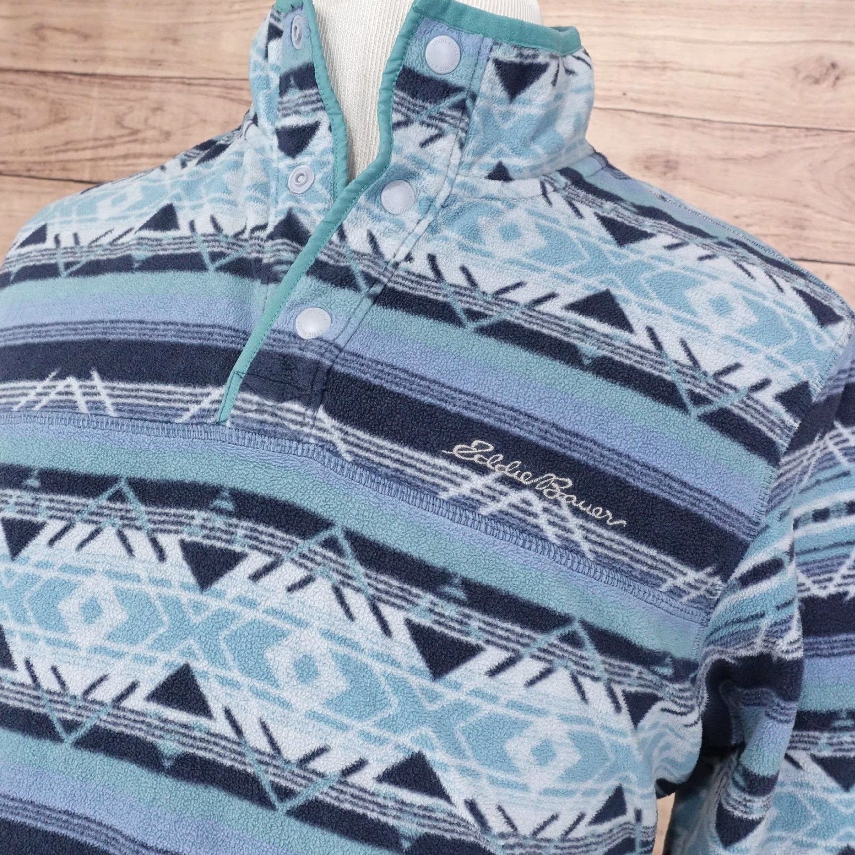 Eddie Bauer VINTAGE Eddie Bauer Pullover Mens Medium Blue Aztec Fleece Geometric Outdoors Size US M / EU 48-50 / 2 - 2 Thumbnail