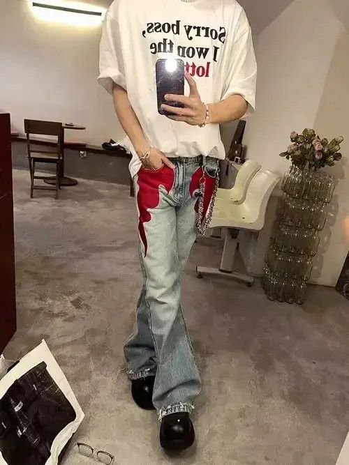 Jean Retro washed distressed flame print jeans Size US 32 / EU 48 - 2 Thumbnail