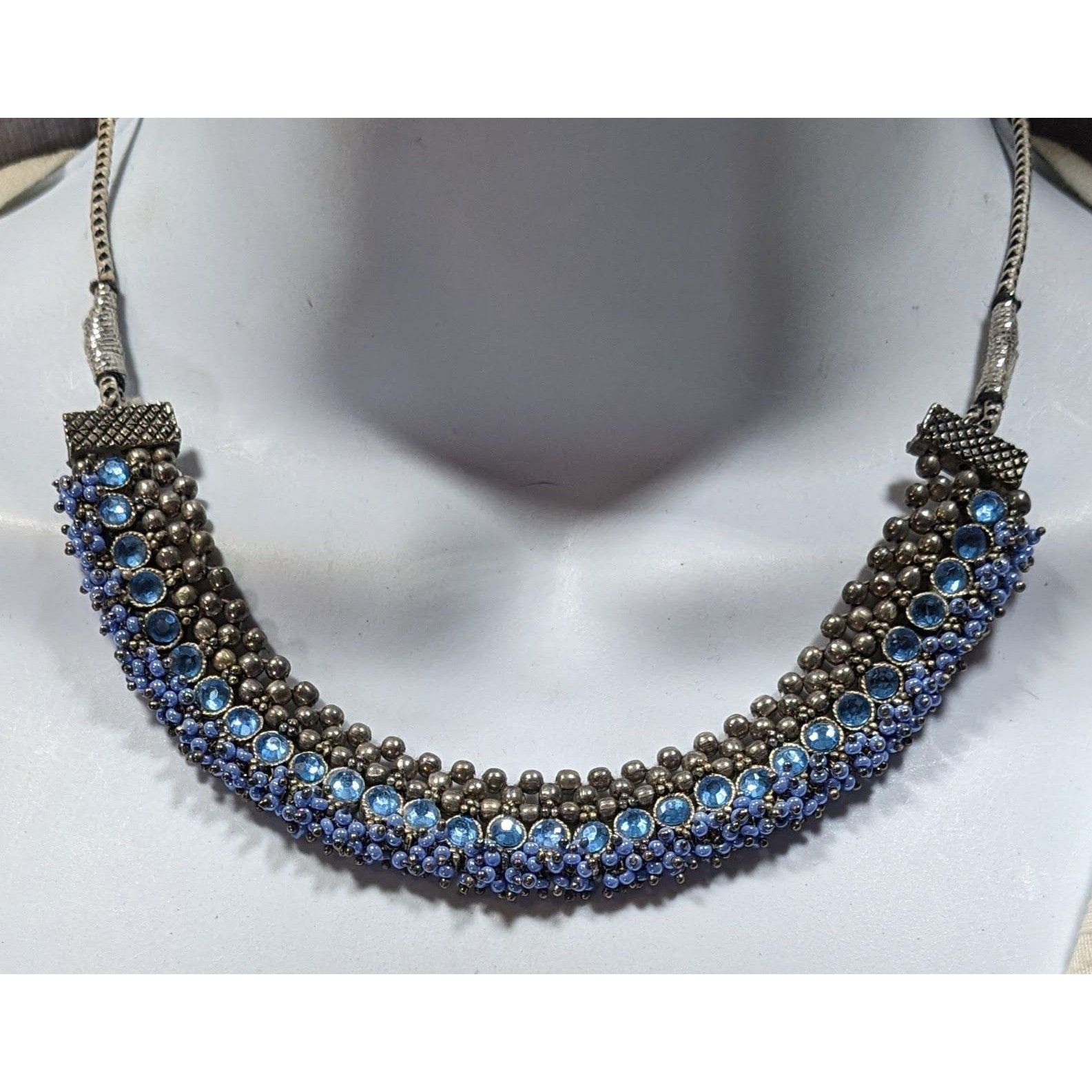Other Indian Bridal Blue And Silver Tone Rhinestone And Beaded Adj Size ONE SIZE - 2 Thumbnail