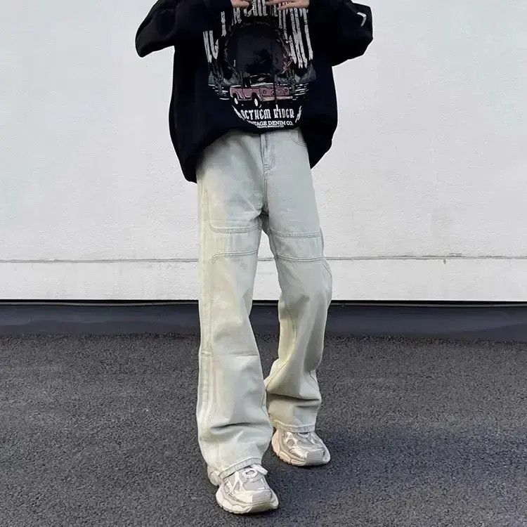 Retro washed distressed patchwork jeans