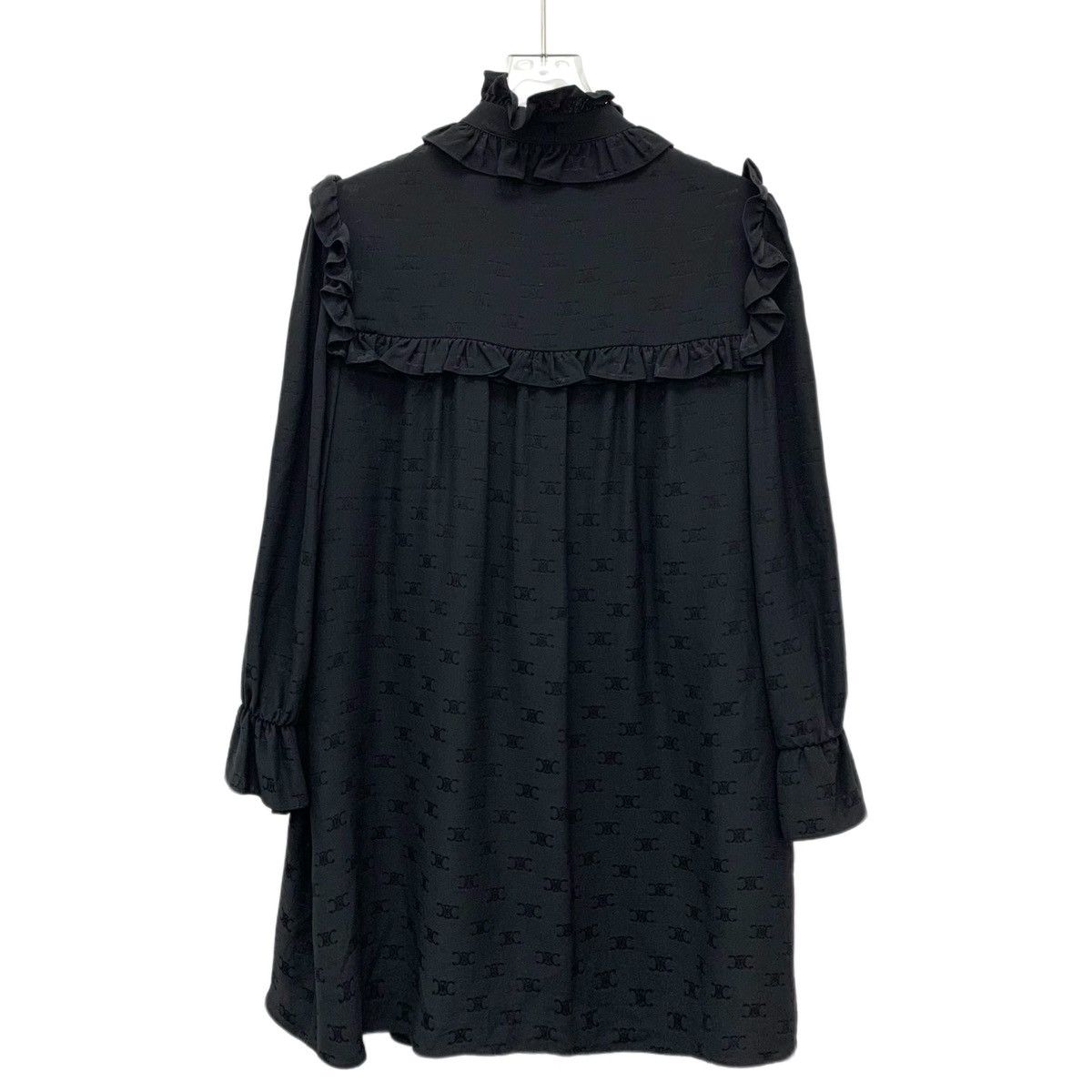Celine Celine Black All-over Triomphe Silk Long Sleeve Dress K26WX Size XS / US 0-2 / IT 36-38 - 2 Thumbnail