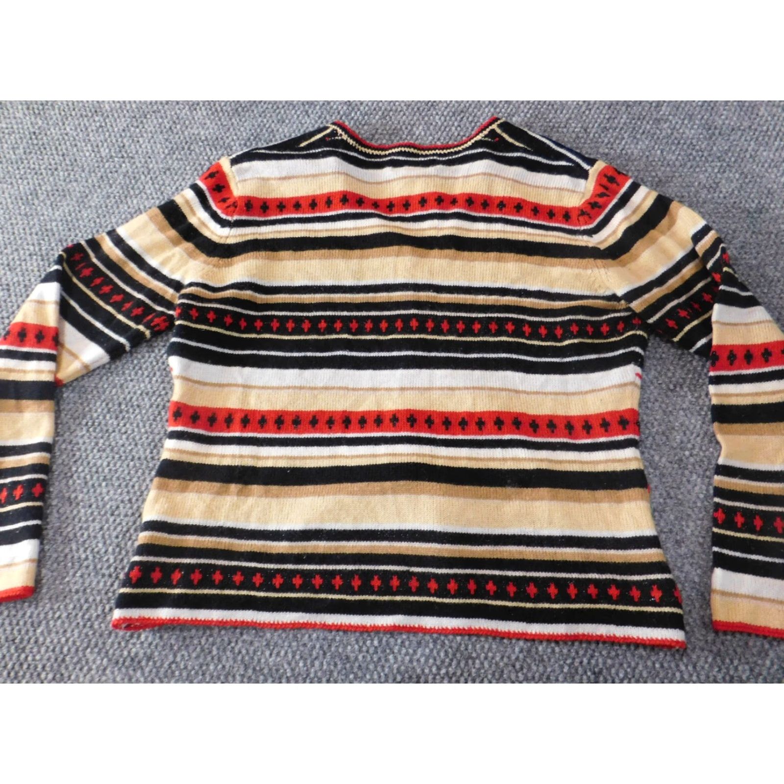Vintage St.Johns Bay Sweater Womens Medium Beige Wool Striped Button Stretch Pullover Knit Vintage No Size M / US 6-8 / IT 42-44 - 6 Thumbnail