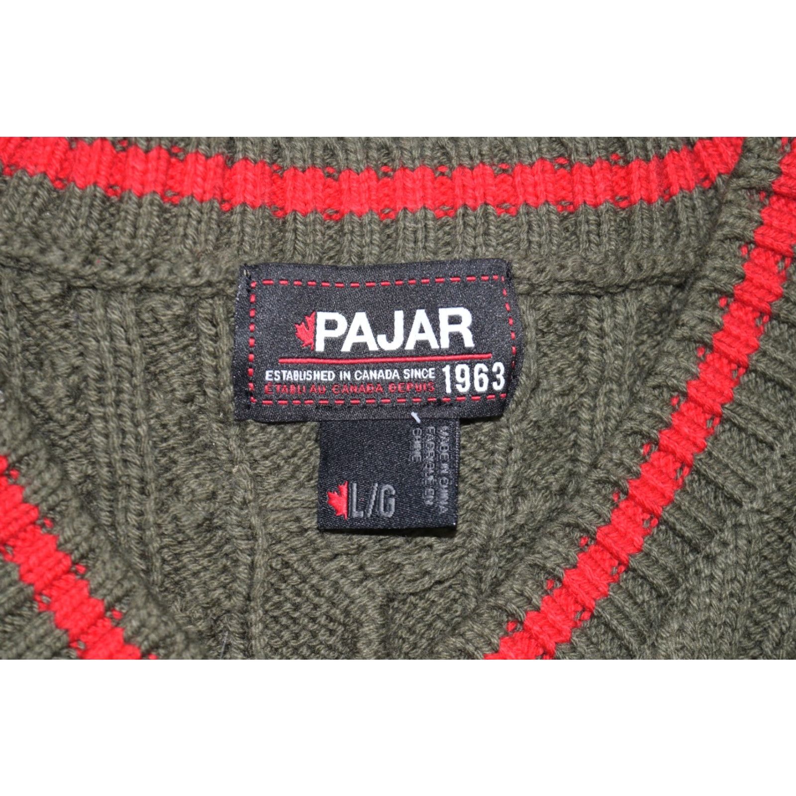 Pajar PAJAR Army Green Cotton Knit Pullover Sweater Men's Large V-Neck Fisherman Style Size US L / EU 52-54 / 3 - 4 Thumbnail