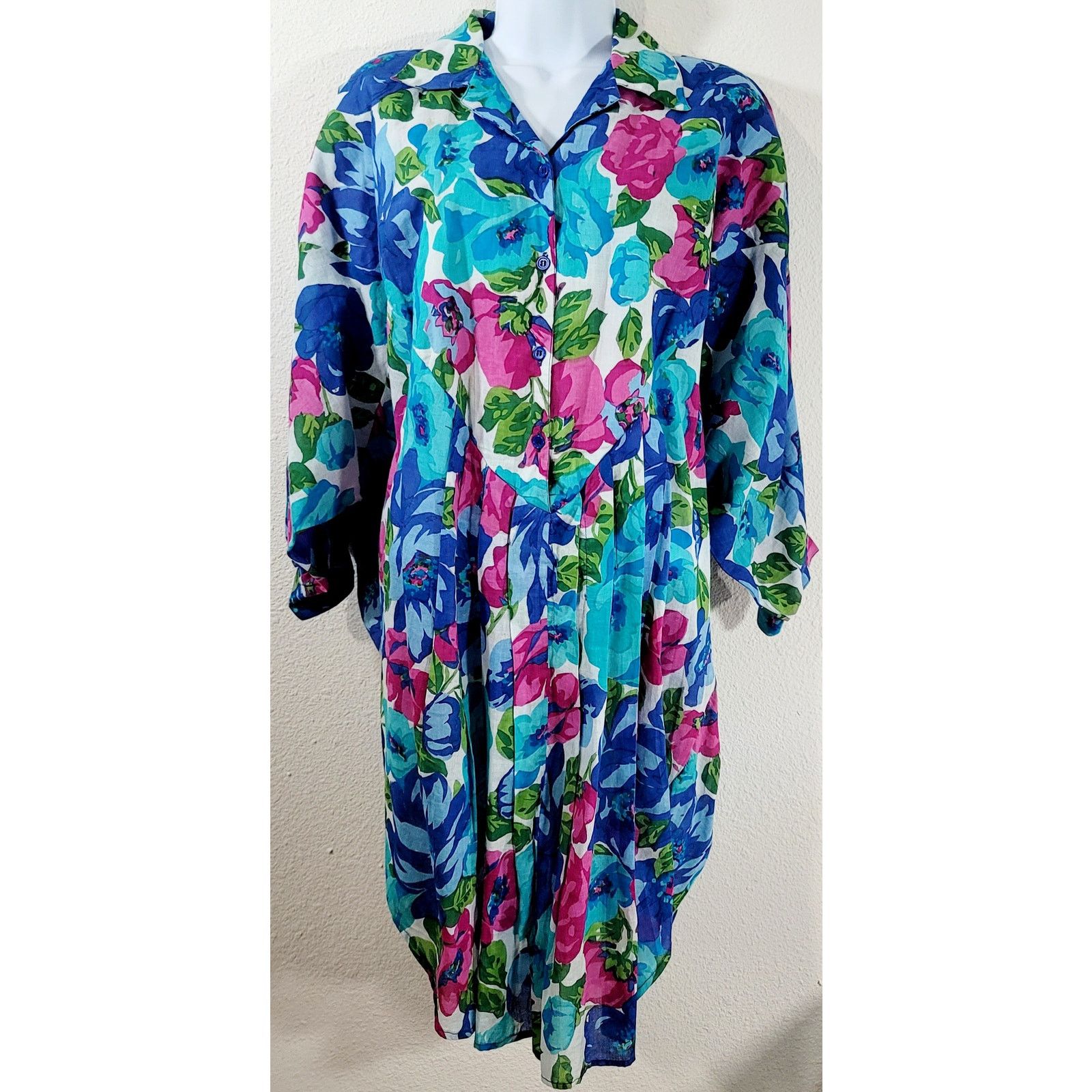 Other Sita Blue Pink Green Floral Button Bodice Pleated Dress S Size S / US 4 / IT 40 - 1 Thumbnail