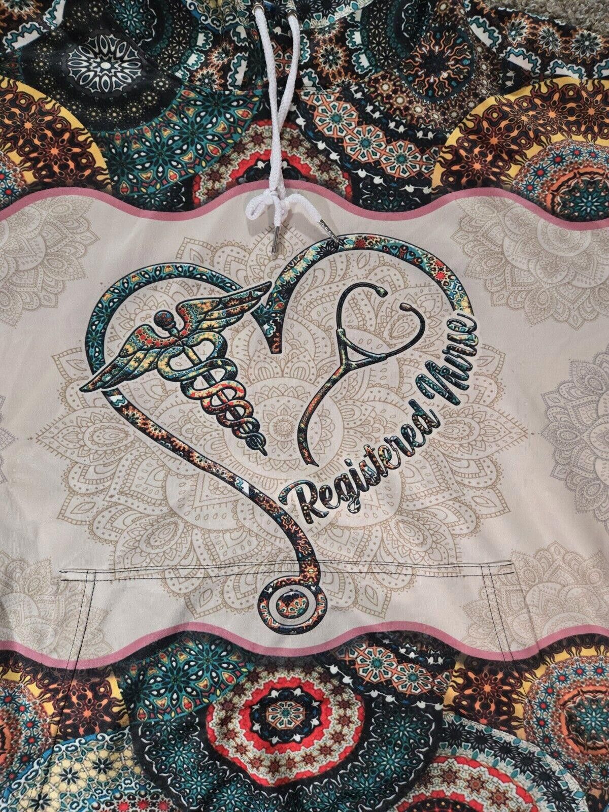 Designer Paisley Print Beige 3/4 Sleeve Regsitered Nurse Hoodie 4XL Size US XXL / EU 58 / 5 - 6 Thumbnail