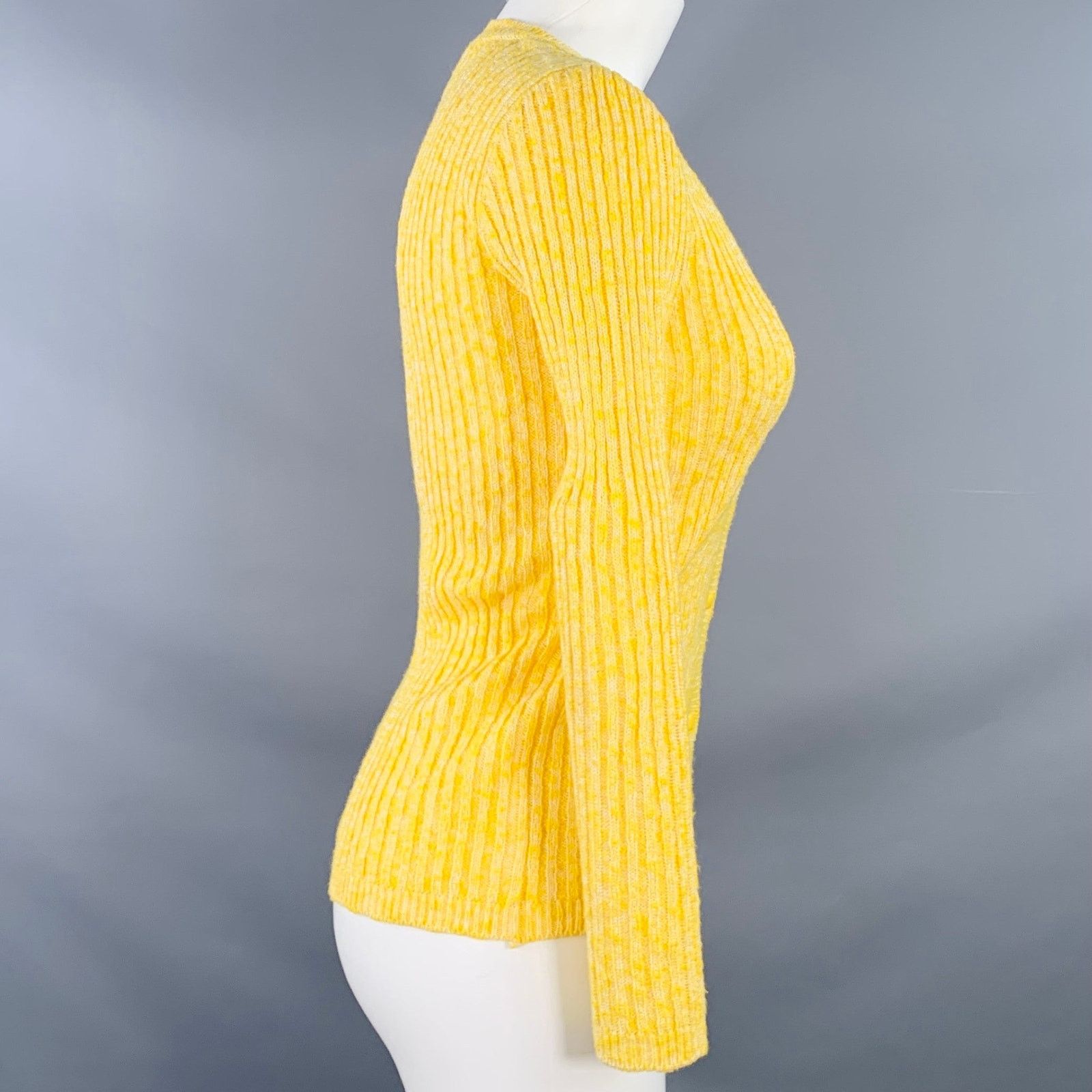 Courreges Vintage XS Yellow Acrylic Blend Rib Knit V-Neck Cardigan Size XS / US 0-2 / IT 36-38 - 4 Thumbnail