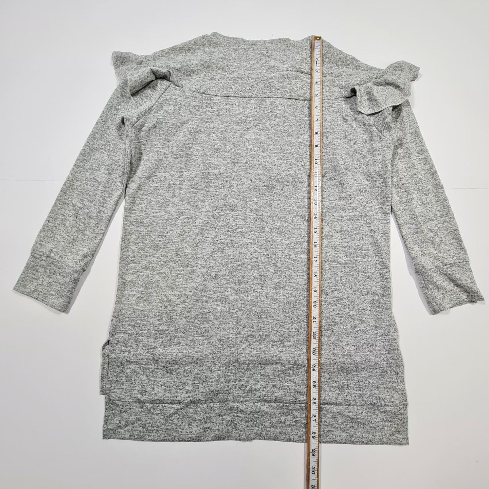 Vintage Linea Womens T Shirt Grey 10 UK Long Sleeves Stretch Frilled Top Size L / US 10 / IT 46 - 7 Thumbnail