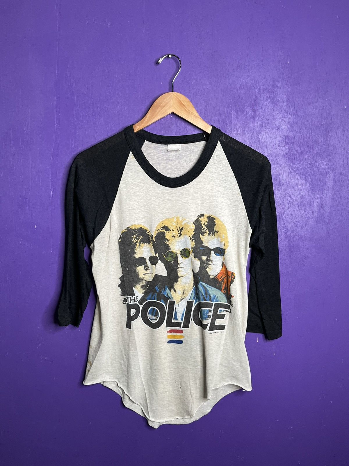 image of Band Tees x Tour Tee Vintage 1983 The Police Texas Tour Raglan T-Shirt in White, Men's (Size Medium