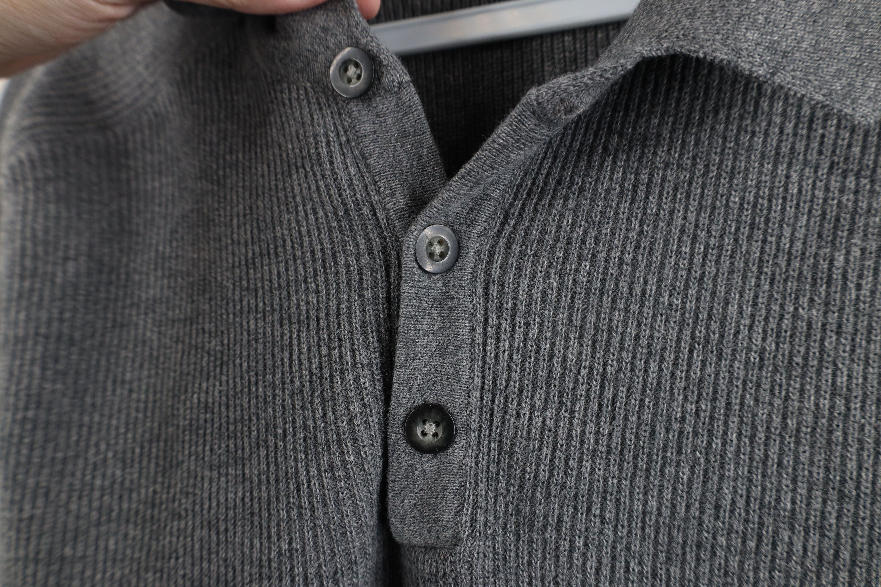 Eddie Bauer × Vintage Vintage 90s Eddie Bauer Ribbed Knit Long Sleeve Polo Gray Size US M / EU 48-50 / 2 - 5 Thumbnail