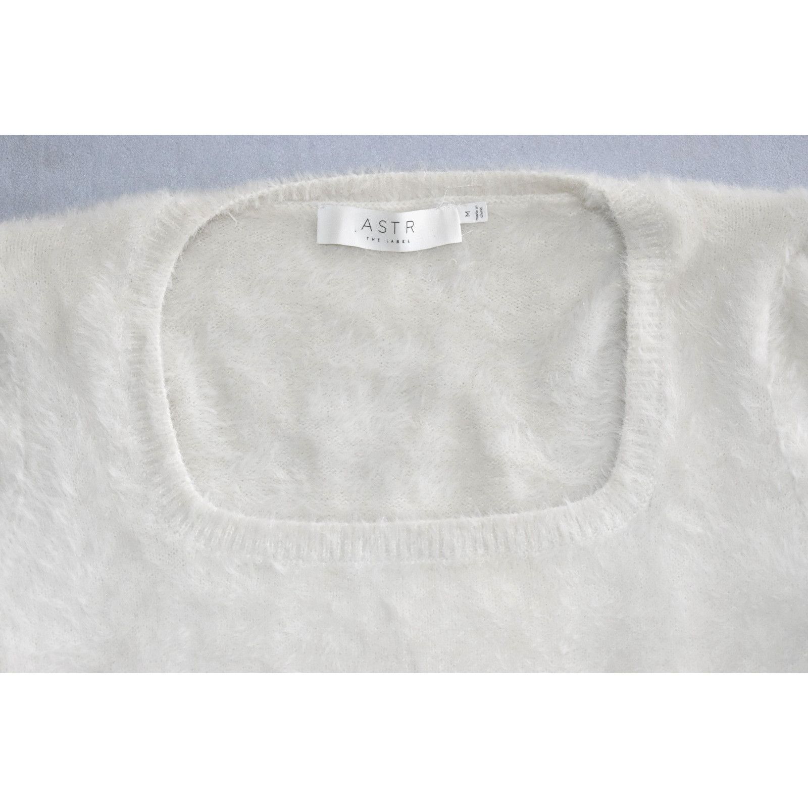 ASTR The Label ASTR THE LABEL Square Neck Fuzzy White Cropped Sweater Sz M Size M / US 6-8 / IT 42-44 - 6 Thumbnail
