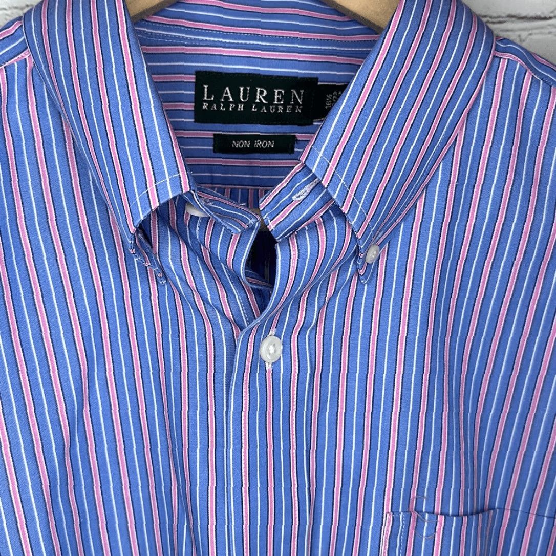 Ralph Lauren Lauren Ralph Lauren Dress Shirt Men 16.5 Striped Long Sleeve Blue Red White Multicolor Shirt Size 46R - 2 Thumbnail