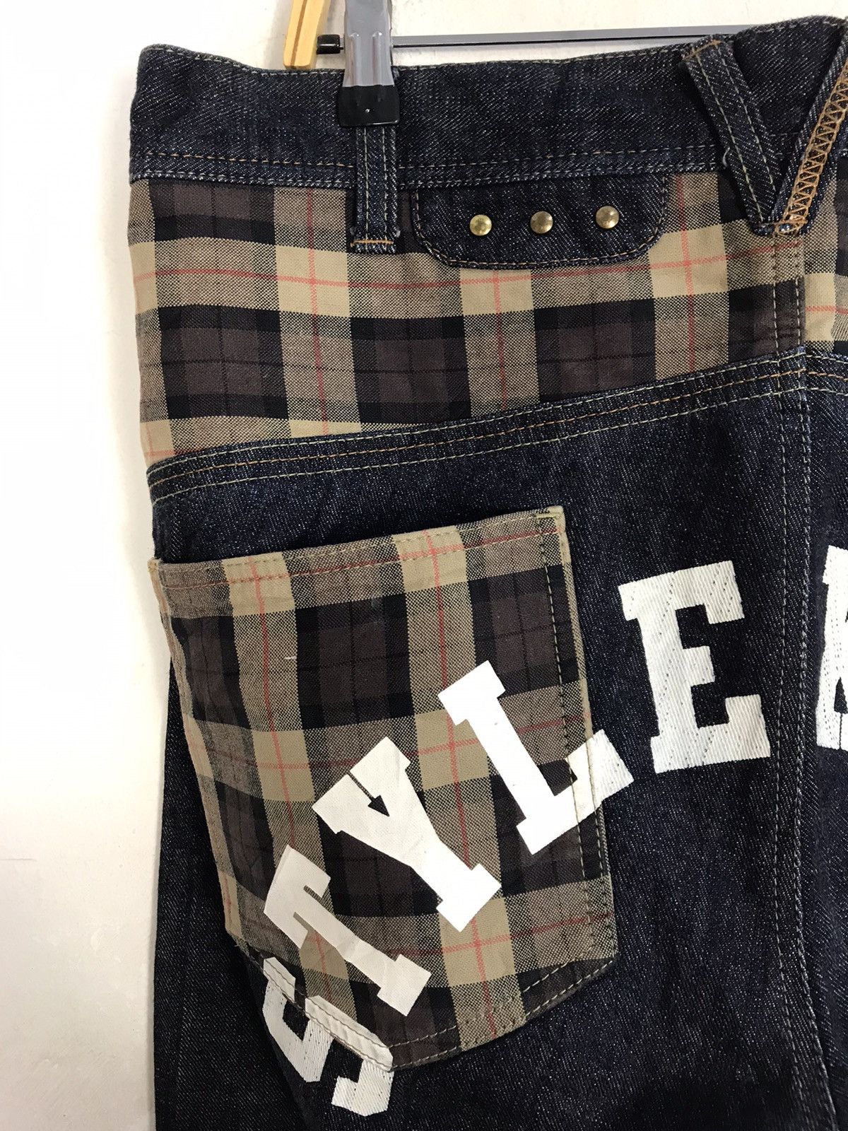 Japanese Brand New Generation Style Keyes Plaid Check Printed Denim Jean Size US 36 / EU 52 - 7 Thumbnail