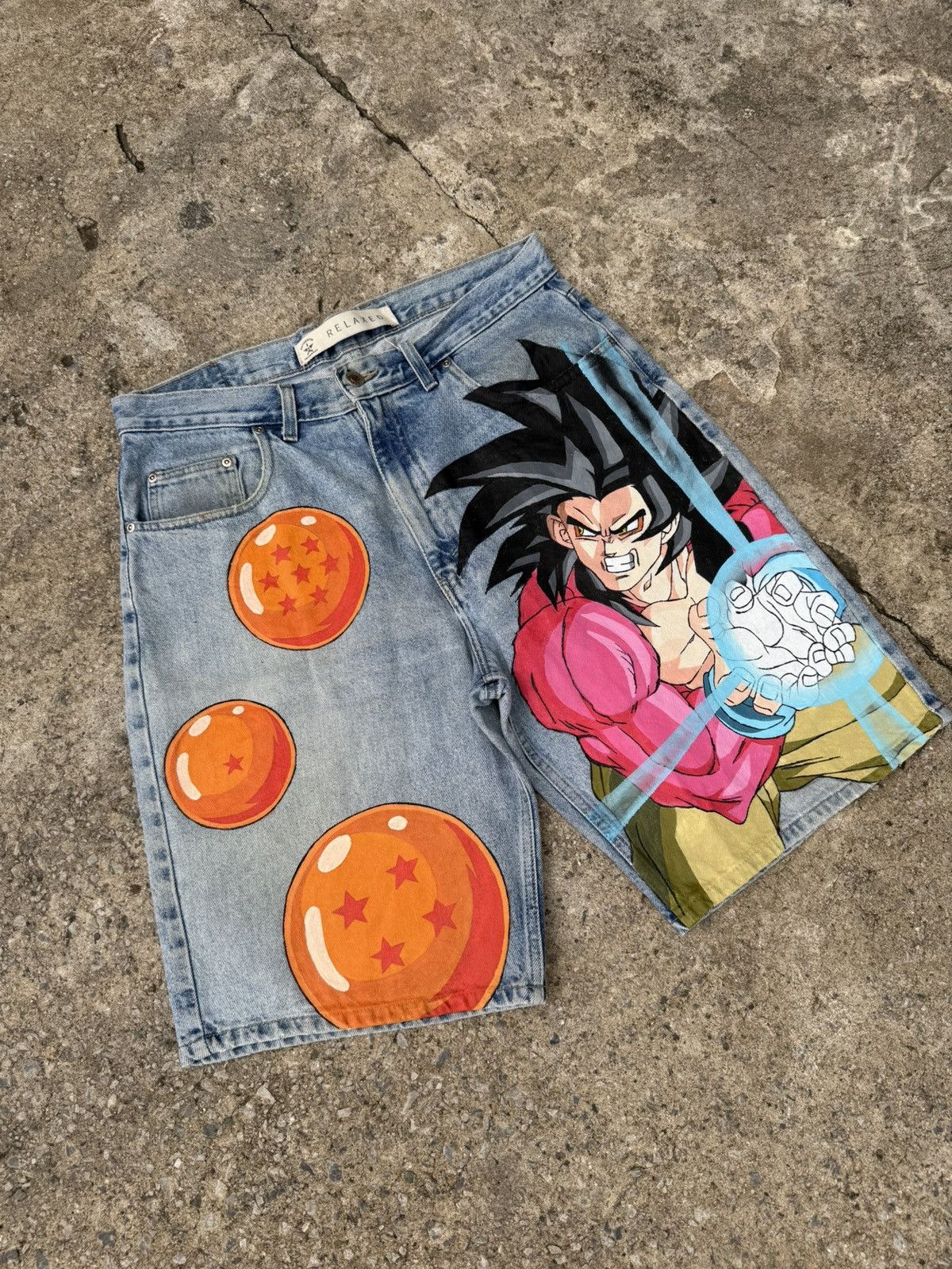 Anime × Arizona Jean Co. × Handmade Arizona jorts custom hand painted Goku Size US 34 / EU 50 - 3 Thumbnail