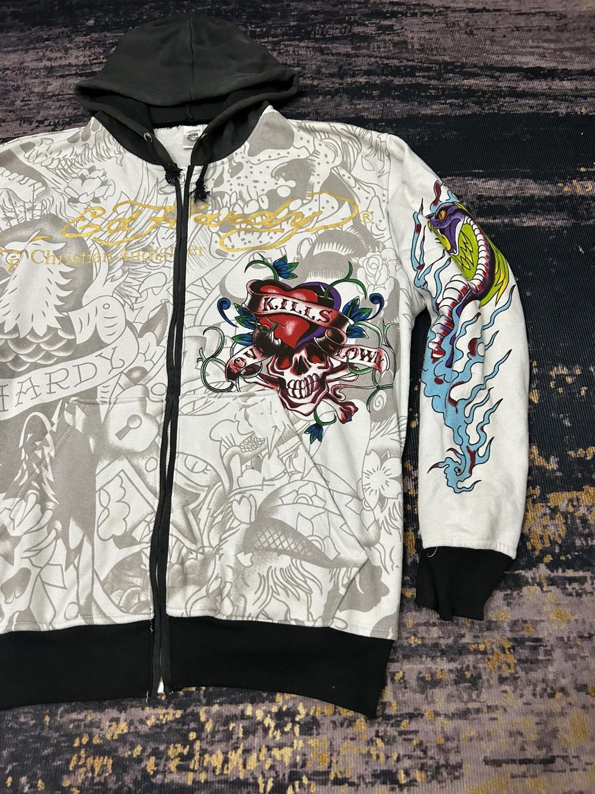 Ed Hardy Vintage Ed Hardy By Christian Audiger Zip Hoodie Size US XXL / EU 58 / 5 - 3 Thumbnail