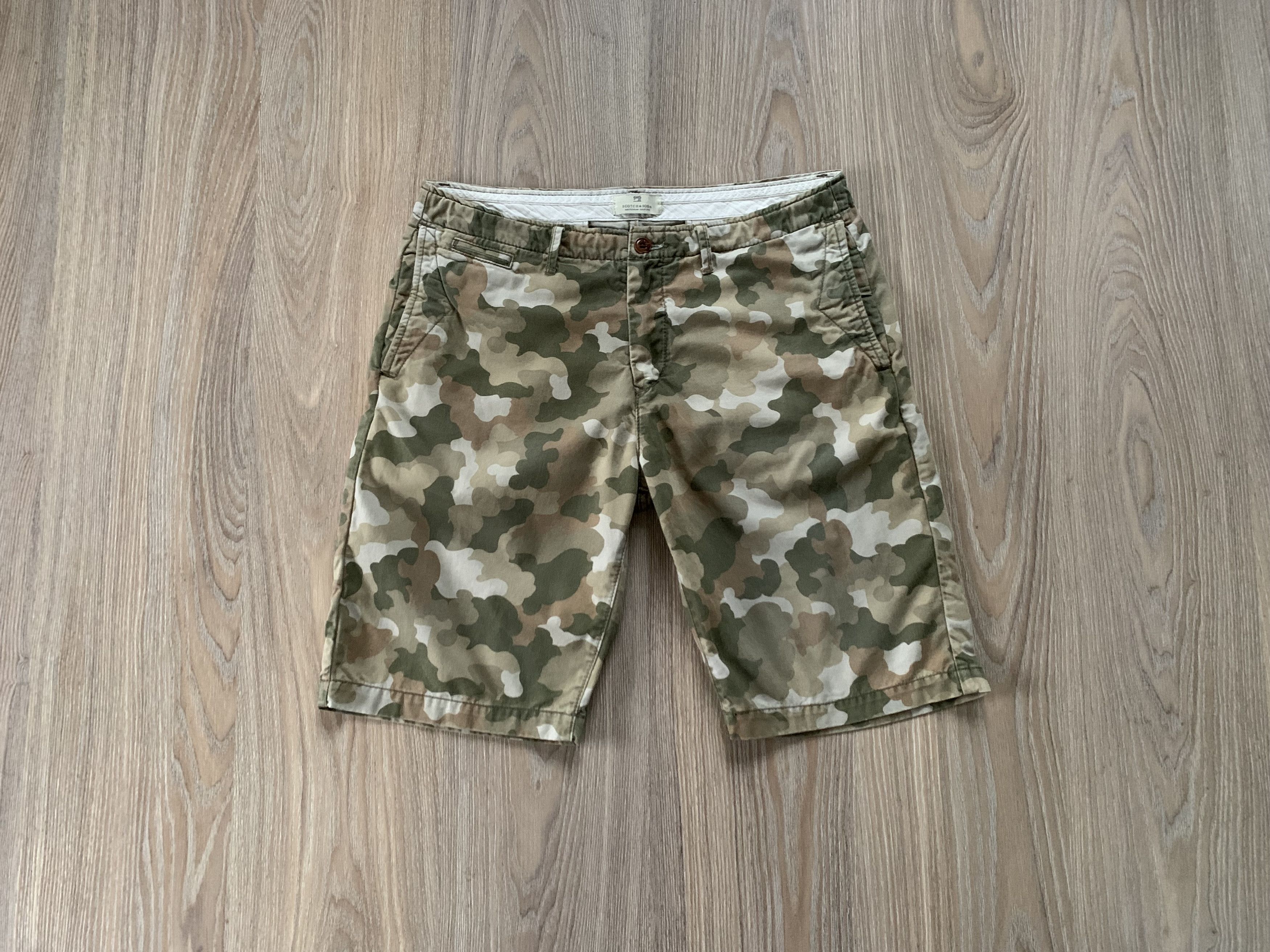 Scotch & Soda Mens Scotch & Soda Chino Khaki Military Cotton Shorts Size US 31 - 1 Thumbnail