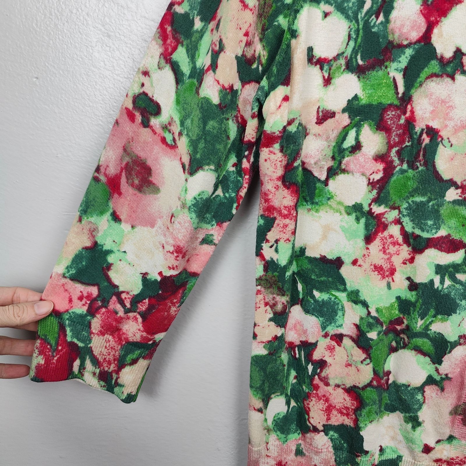 Other Talbots Cardigan Sweater Womens Medium Green Pink Floral Size M / US 6-8 / IT 42-44 - 3 Thumbnail