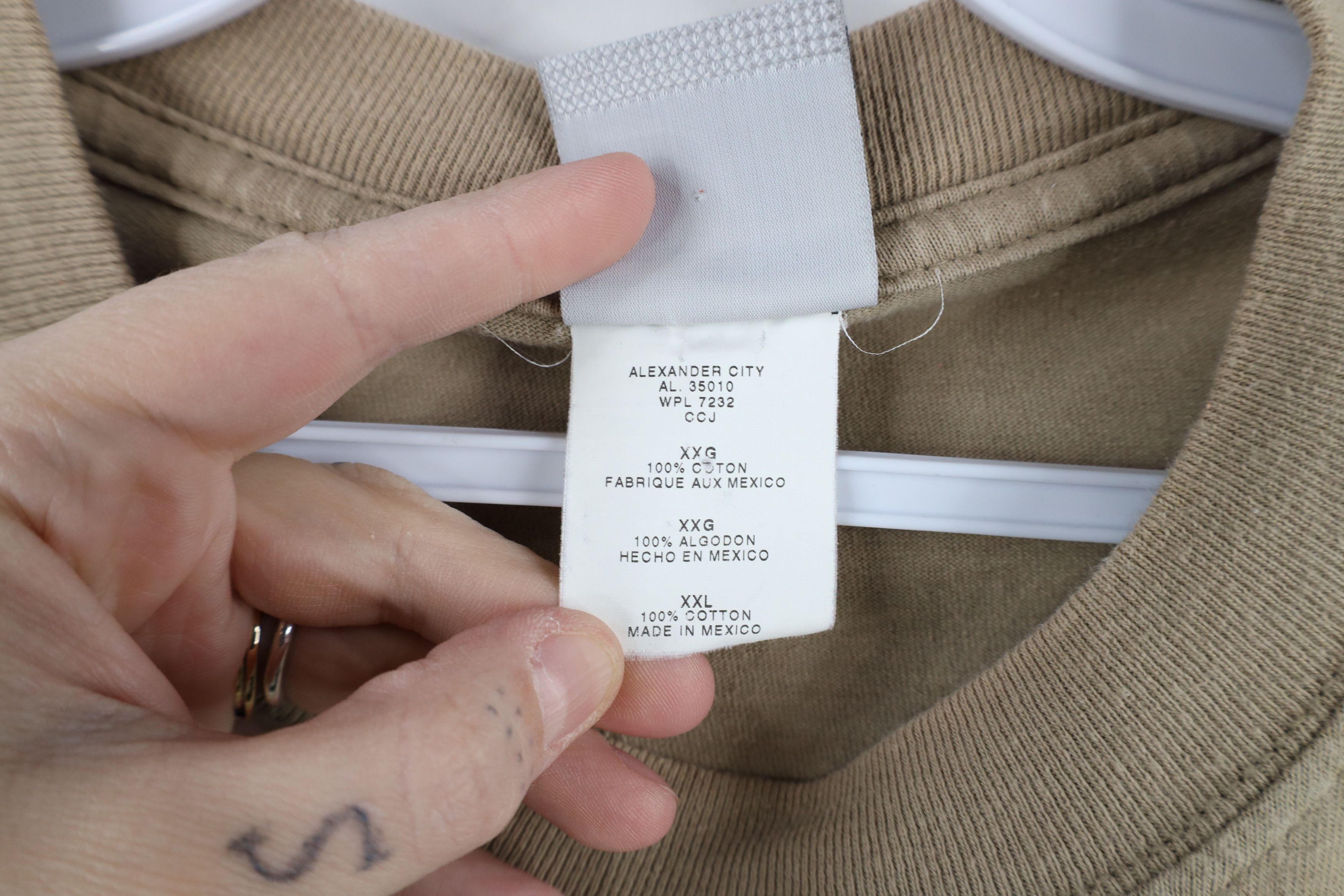 Vintage Vintage 90s Streetwear Heavyweight Cotton T-Shirt Khaki Size US XXL / EU 58 / 5 - 6 Thumbnail