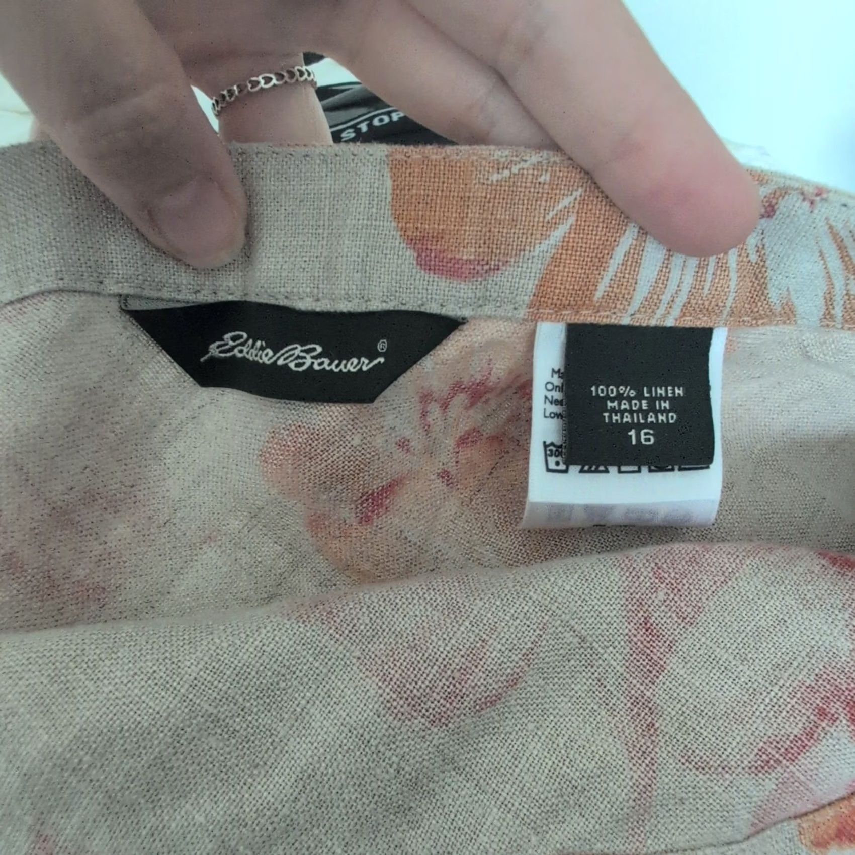 Eddie Bauer VINTAGE Eddie Bauer Skirt Wrap Midi Womens 16 Tan Floral 90s Linen Beige Pink Size 38" / US 16 / IT 52 - 4 Thumbnail