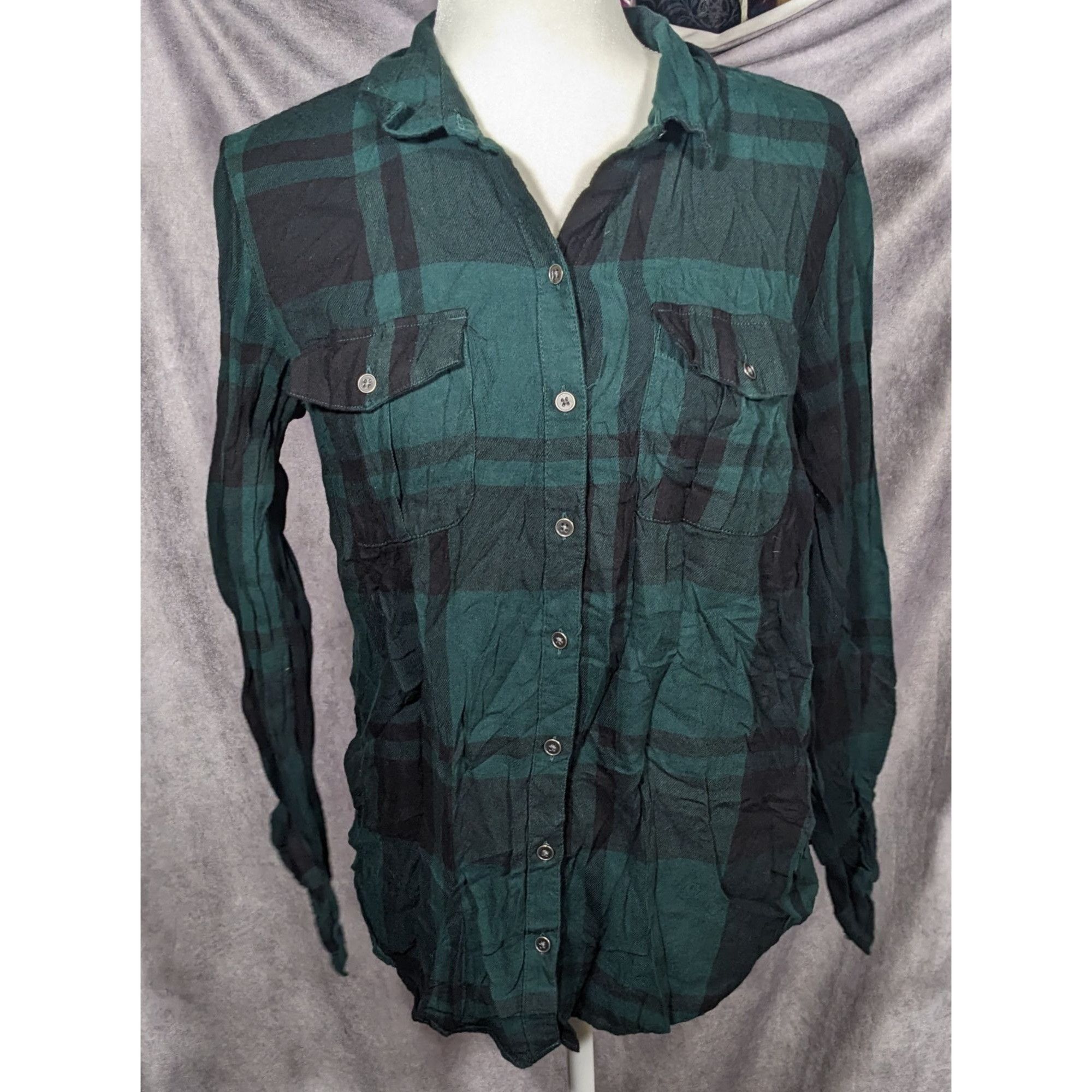 Other New Directions Black And Green Button Down Top Size M / US 6-8 / IT 42-44 - 5 Thumbnail