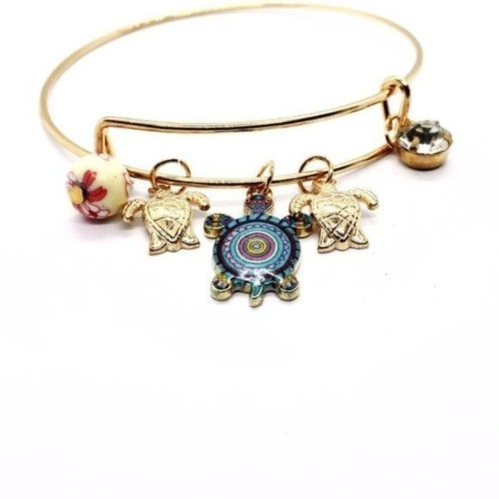 Other Beaded Sea Turtle Charm Colorful Bangle Bracelet Size ONE SIZE - 4 Thumbnail