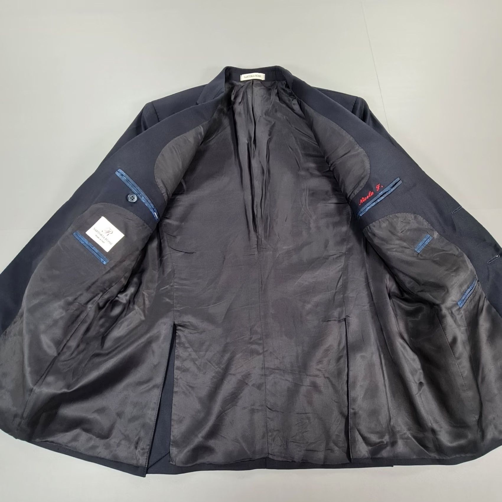 Vintage Sartoria Rossi Mens Suit Jacket Navy Blue 40 R Wool Blazer Vitale Barberis Size 40R - 4 Thumbnail