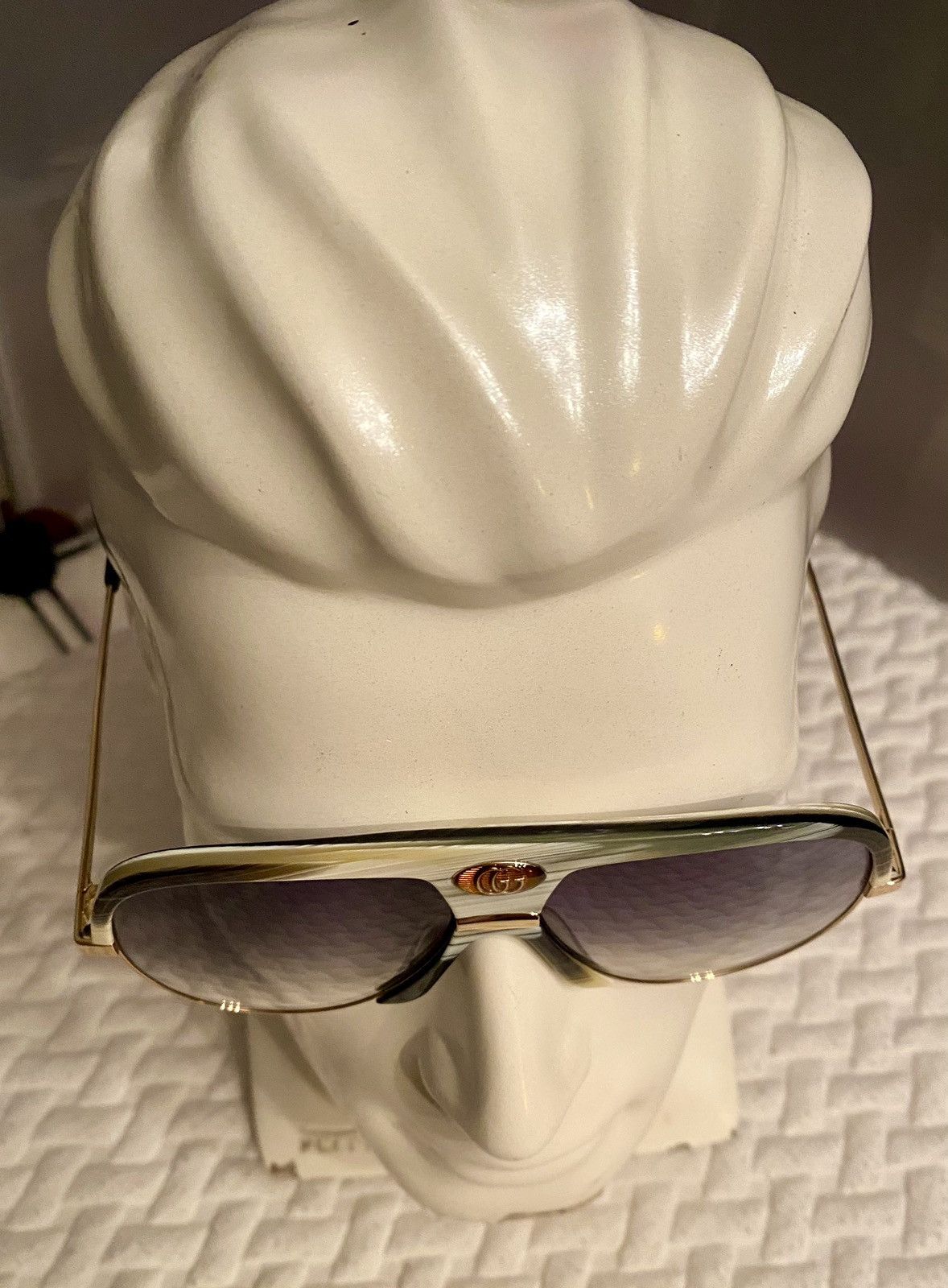 Gucci Gucci 🇯🇵 Grey/Moss Resin Amber GG Inlay Bridge Metal Gold NEW Size ONE SIZE - 10 Thumbnail