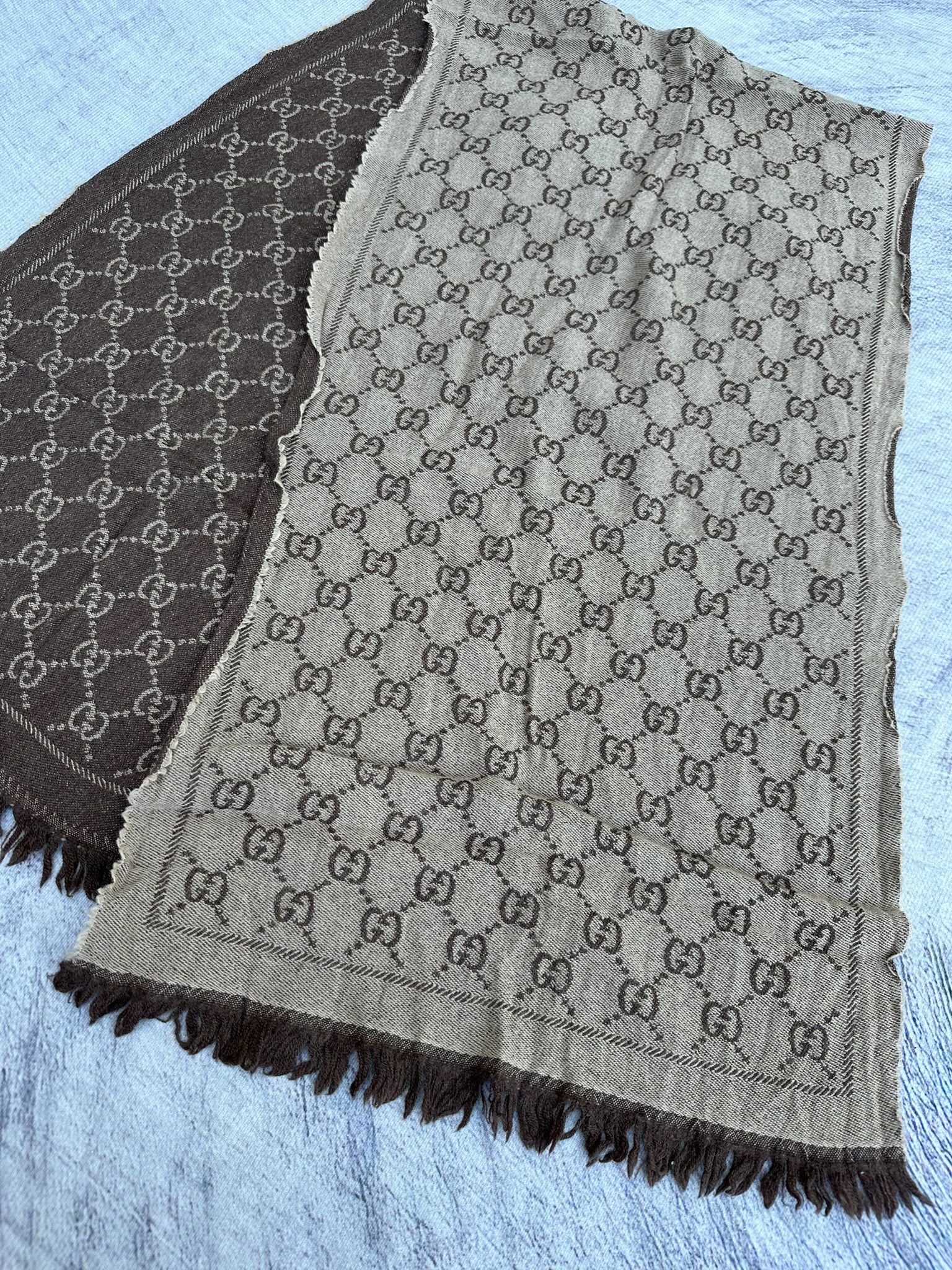 Gucci Gucci Scarf GG Monogram Logo Brown and Beige Two-tone Wool Size ONE SIZE - 3 Thumbnail