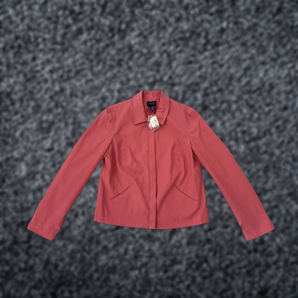 VINTAGE Ann Taylor Jacket Women 8P Pink Cotton Blend Short Sleeve Lined 90s Retro Casual