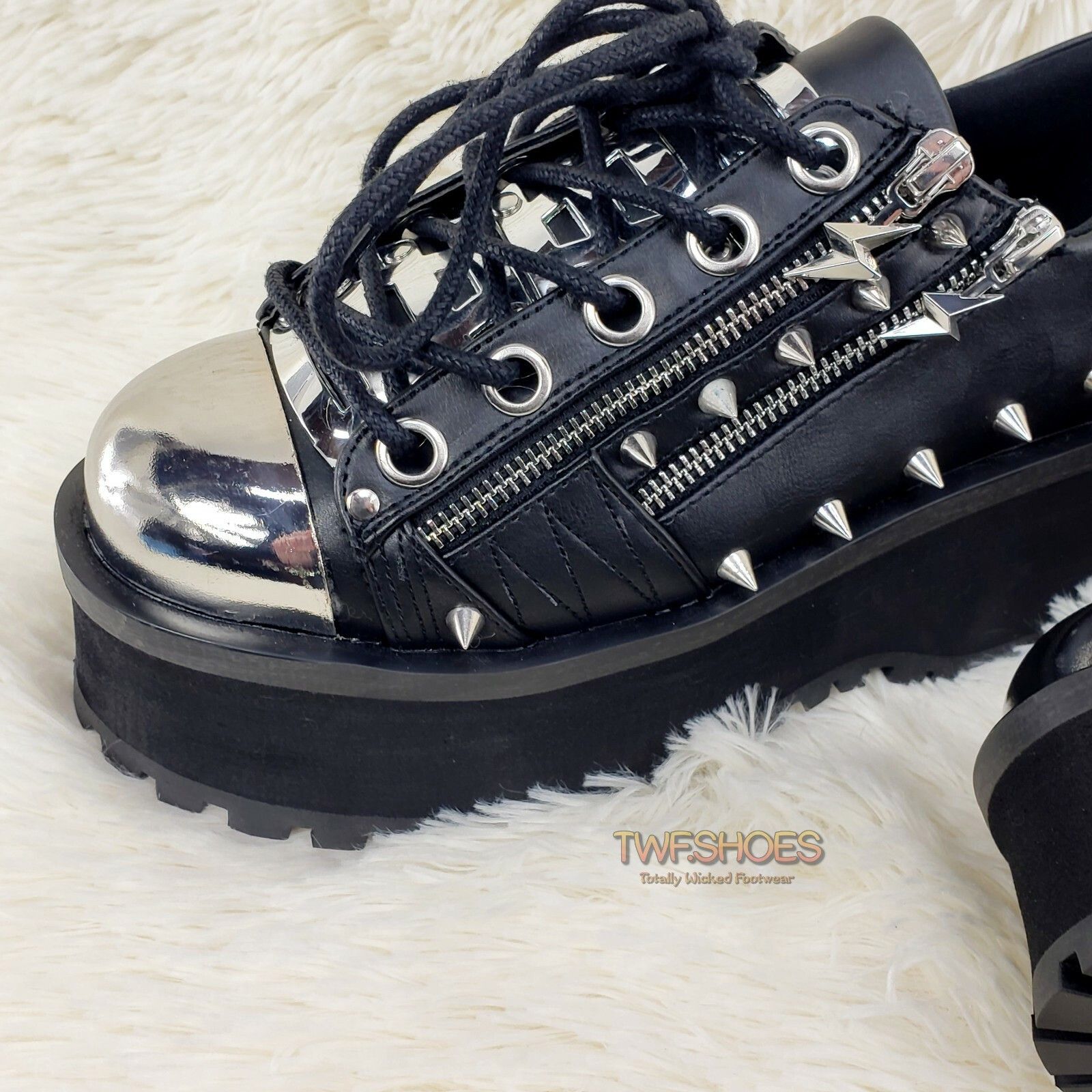 Demonia Cult DEMONIA Grave Digger 04 Black Chrome Toe Plate Spiked Shoe M Size US 7 / EU 40 - 7 Thumbnail