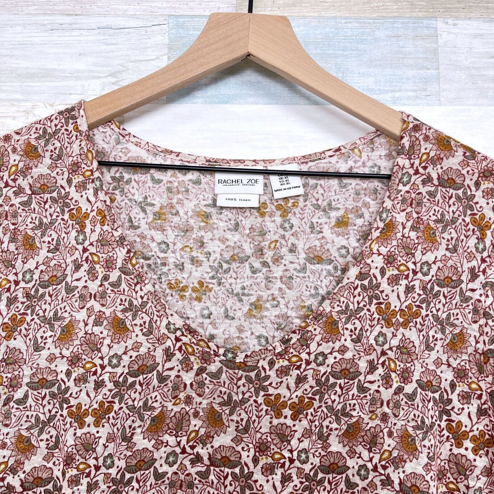 Rachel Zoe Rachel Zoe Floral Linen Tee Beige Brown Womens XL Size XL / US 12-14 / IT 48-50 - 2 Thumbnail
