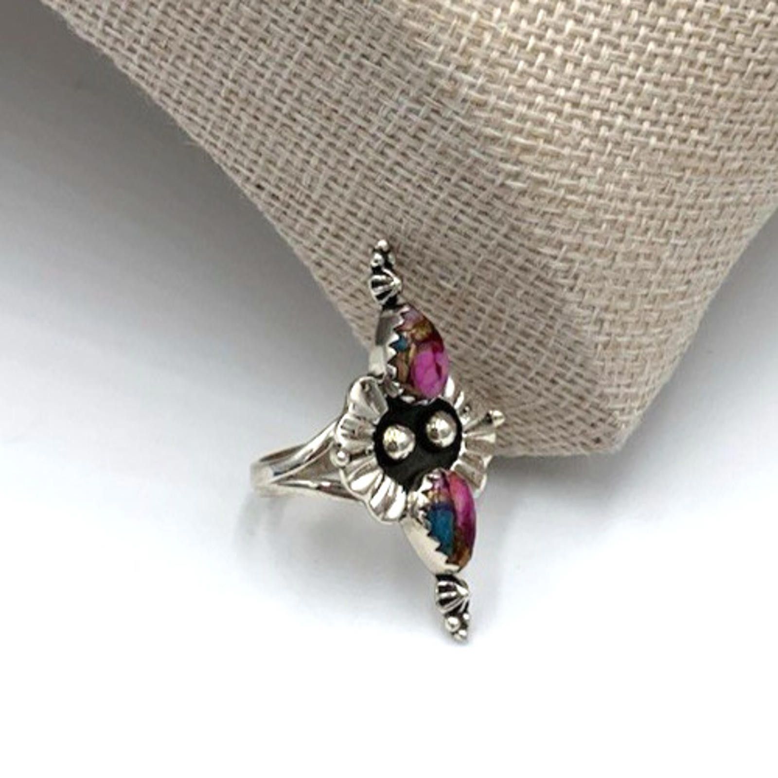 Other Native Kingman Pink Dahlia Turquoise Sterling Silver Ring Size ONE SIZE - 2 Thumbnail