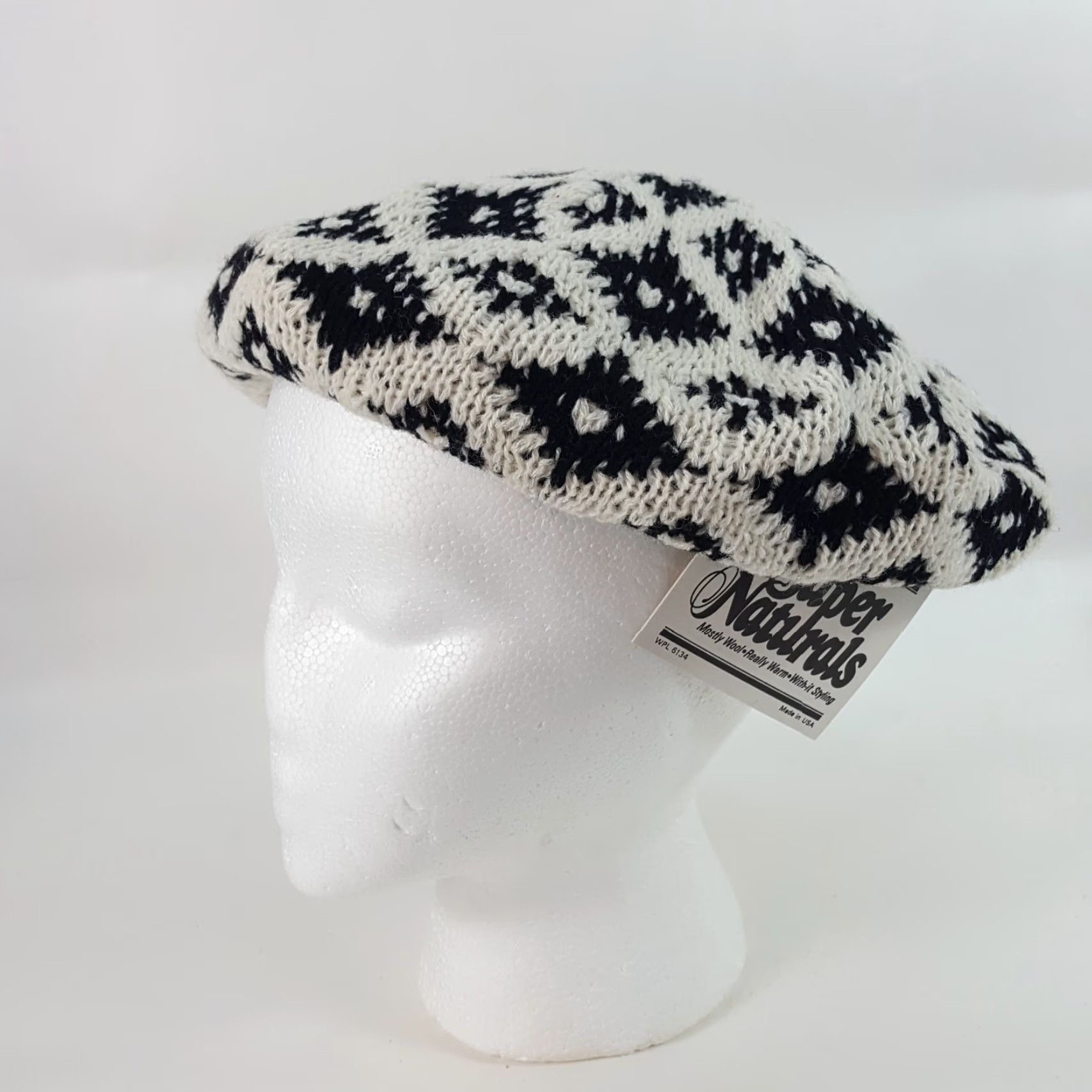 Vintage VINTAGE Vintage 80s Knit Wool Cream Diamond French Beret Warm Winter Hat Womens One Size Size ONE SIZE - 4 Thumbnail