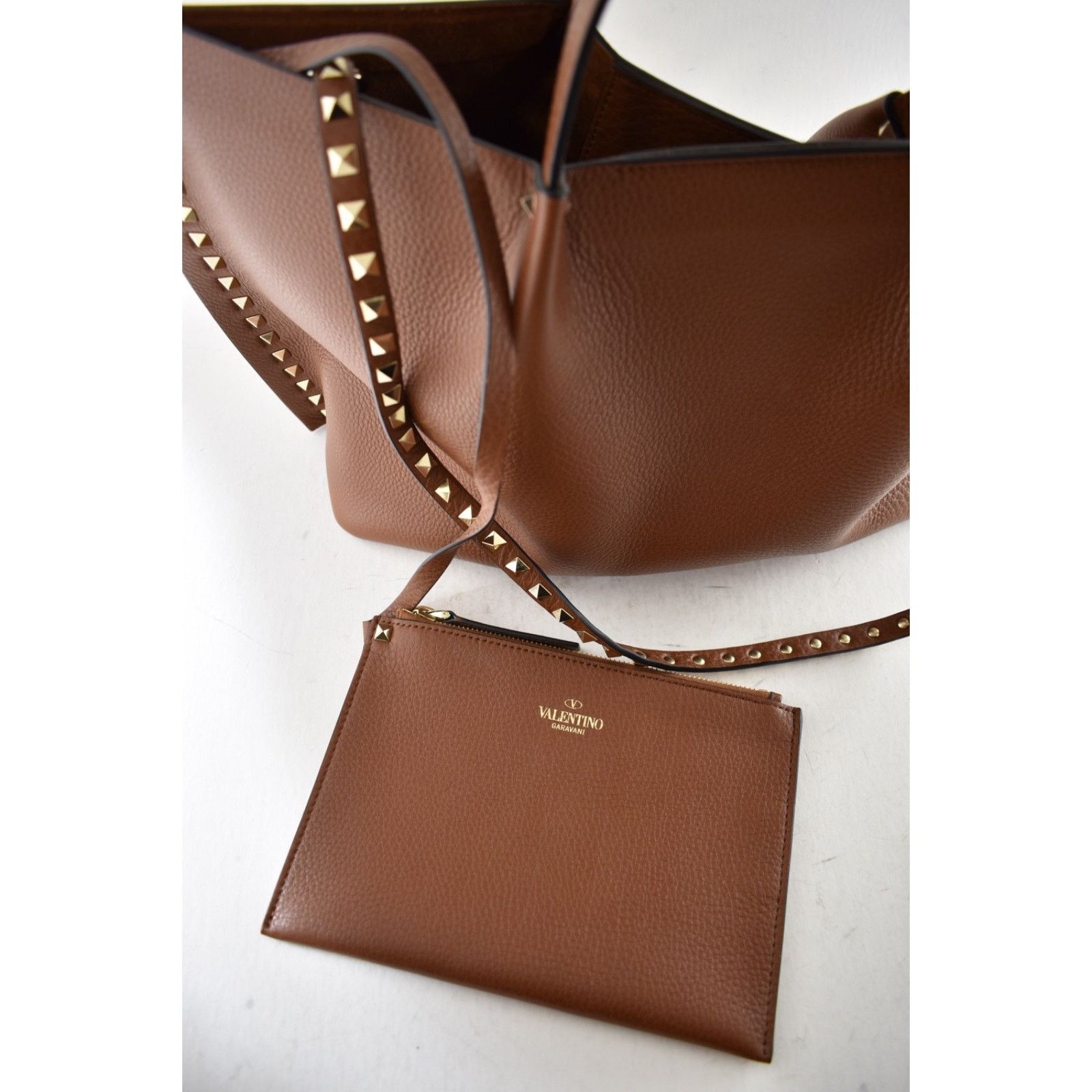 Valentino Valentino Garavani Rockstud Medium Brown Grained Tote Bag Size ONE SIZE - 5 Thumbnail