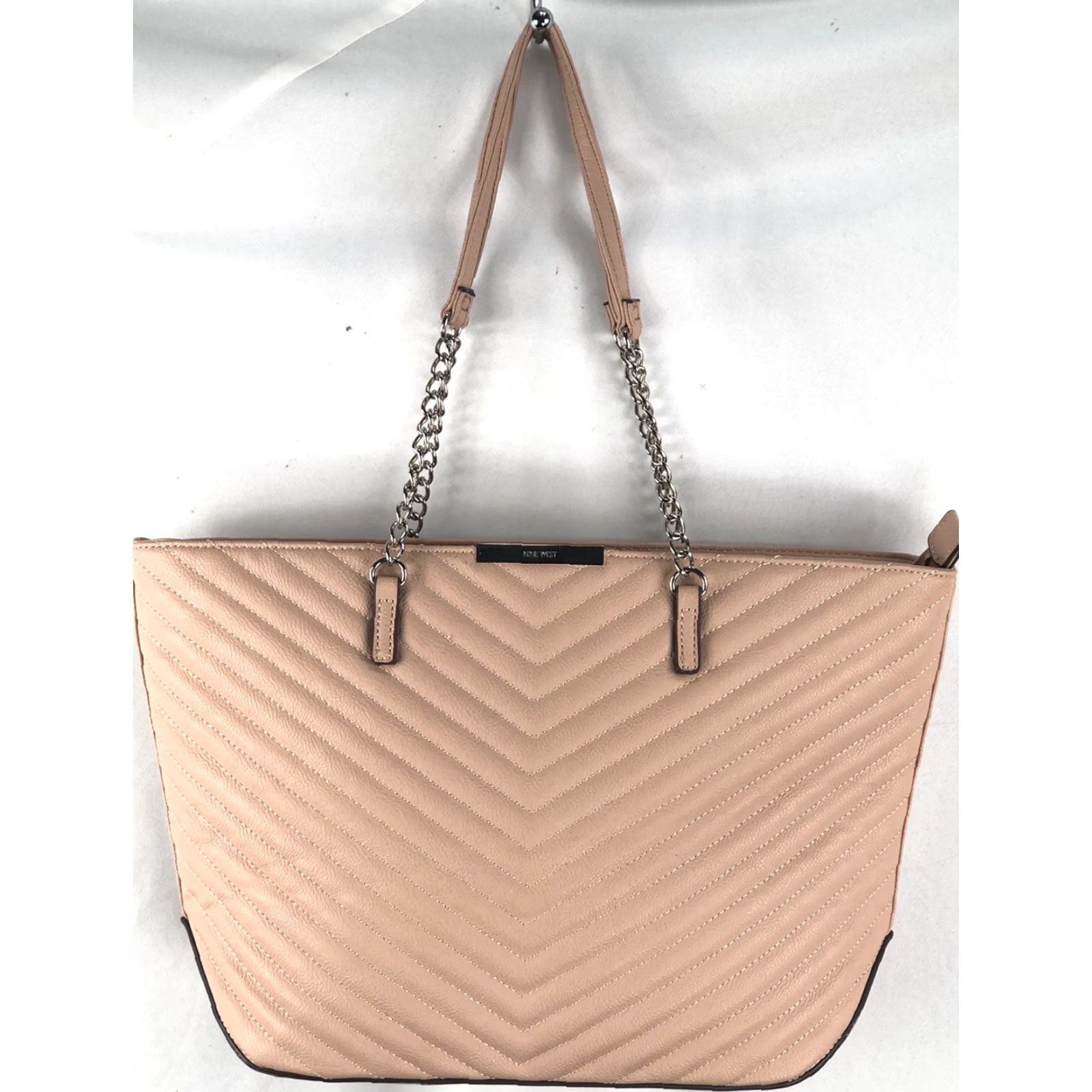 Nine West Nine West Quilted Tote Large Handbag Beige Double Chain Handles Faux Leather Purse Women Size ONE SIZE - 7 Thumbnail