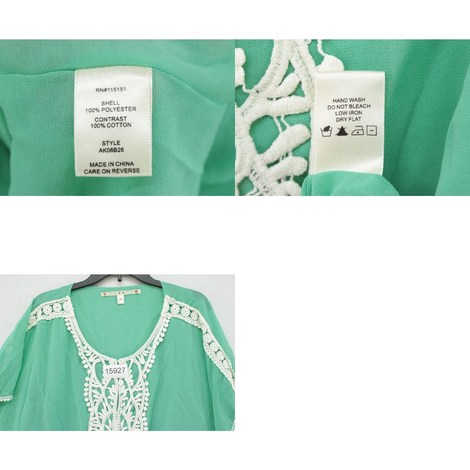 Vintage Chelsea & Violet Floral Embroidered Boho Poncho Top Women's Size M Green Shirt Size M / US 6-8 / IT 42-44 - 8 Thumbnail