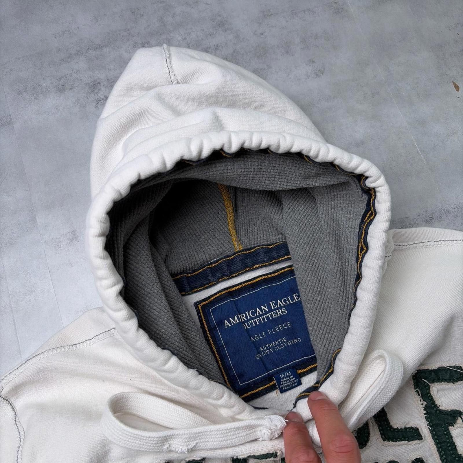 American Eagle Outfitters Y2K White American Eagle Grunge Heavyweight Thermal Hoodie Size US XL / EU 56 / 4 - 7 Thumbnail