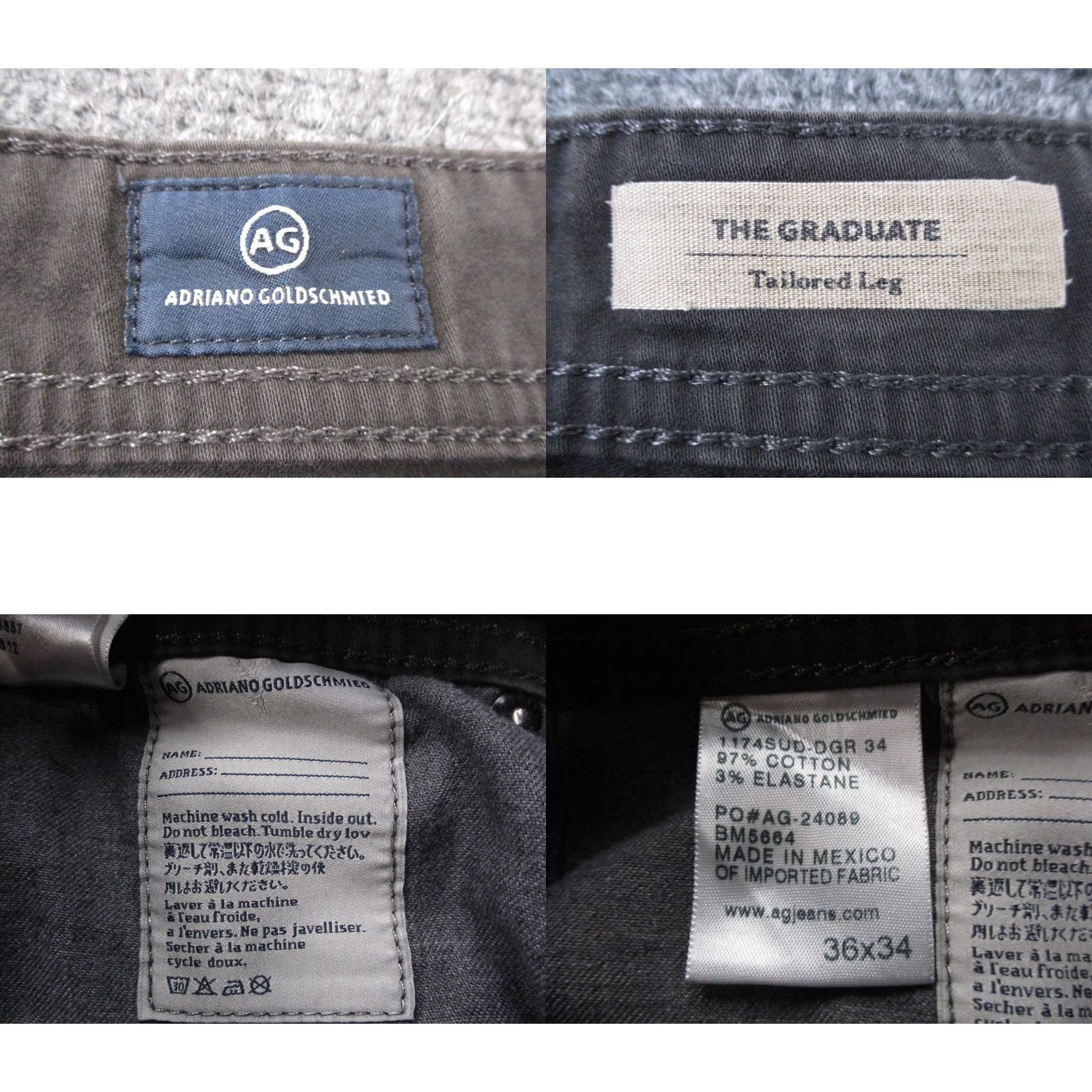 Denime AG Adriano Goldschmied Jeans Men's 36 X 34 Black Denim Straight 5-Pocket Stretch Regular Jeans Mens Black Size US 36 / EU 52 - 8 Thumbnail