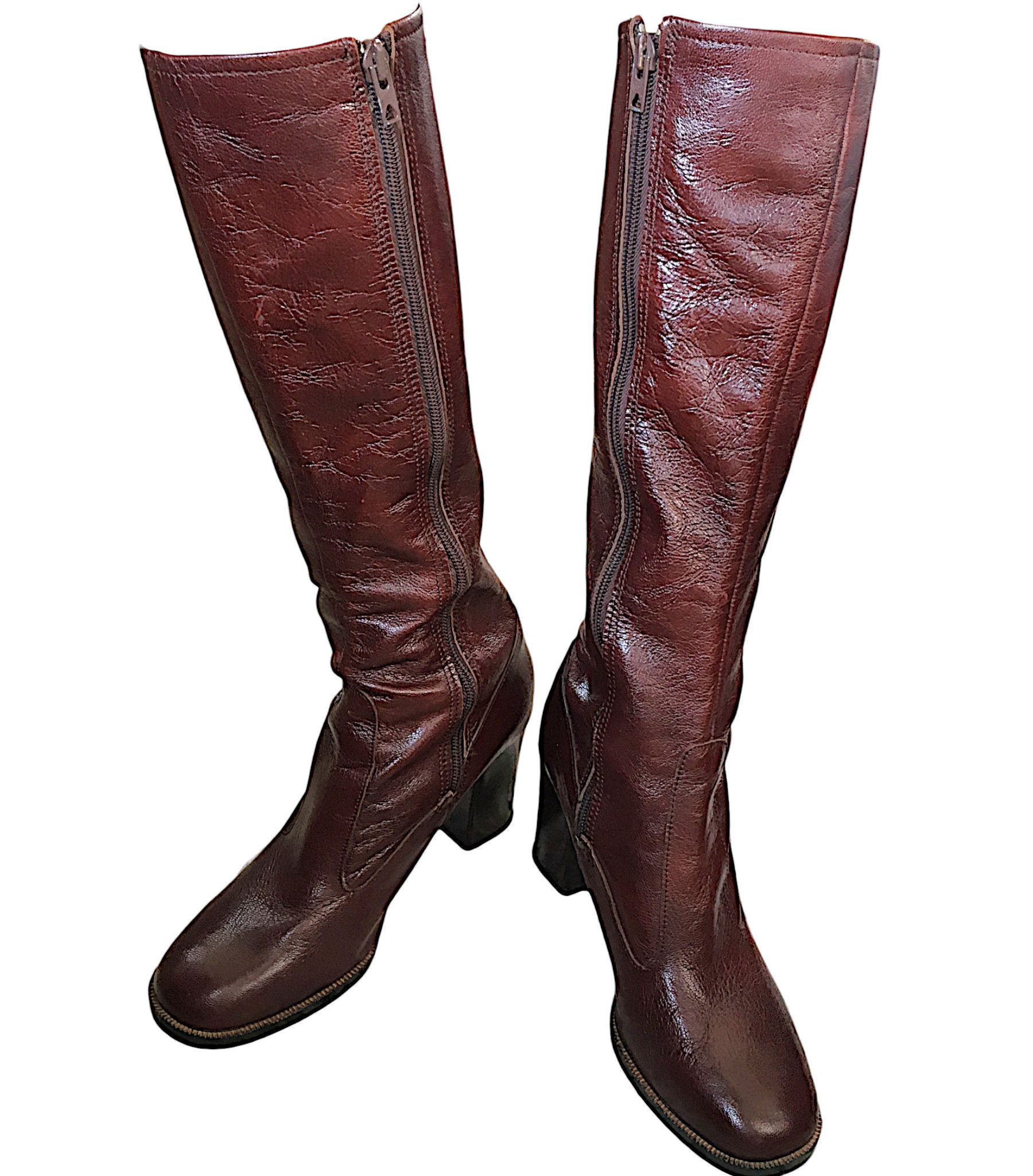Vintage Burgundy Leather Boots - High Block Heel - France 70s Size US 6 / IT 36 - 10 Thumbnail
