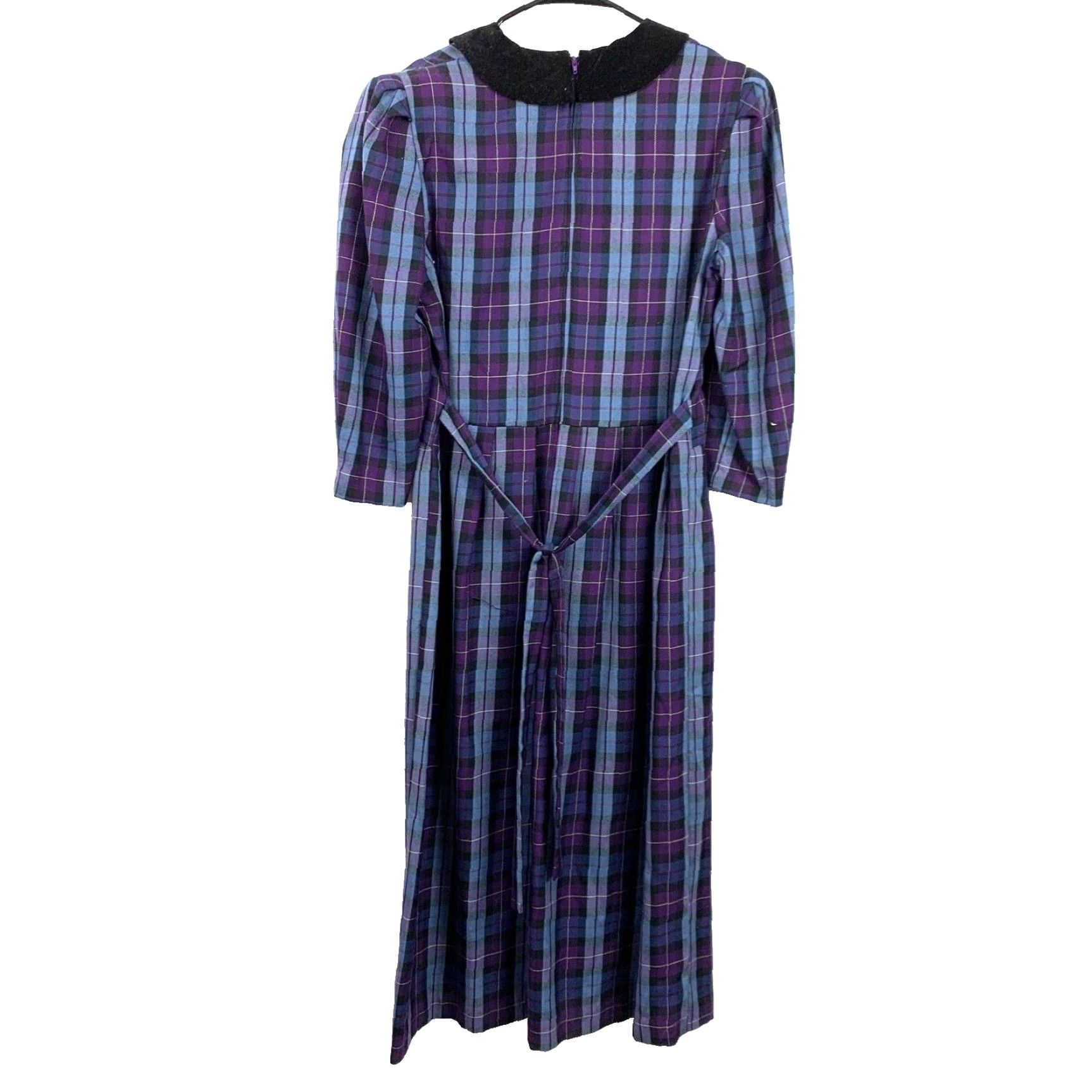 Vintage VINTAGE Miss Dorby Plaid Purple Collared Modest Long Sleeve Dress 10 80s Prairie 65% Polyester 35% Rayon Womens Size L / US 10 / IT 46 - 4 Thumbnail