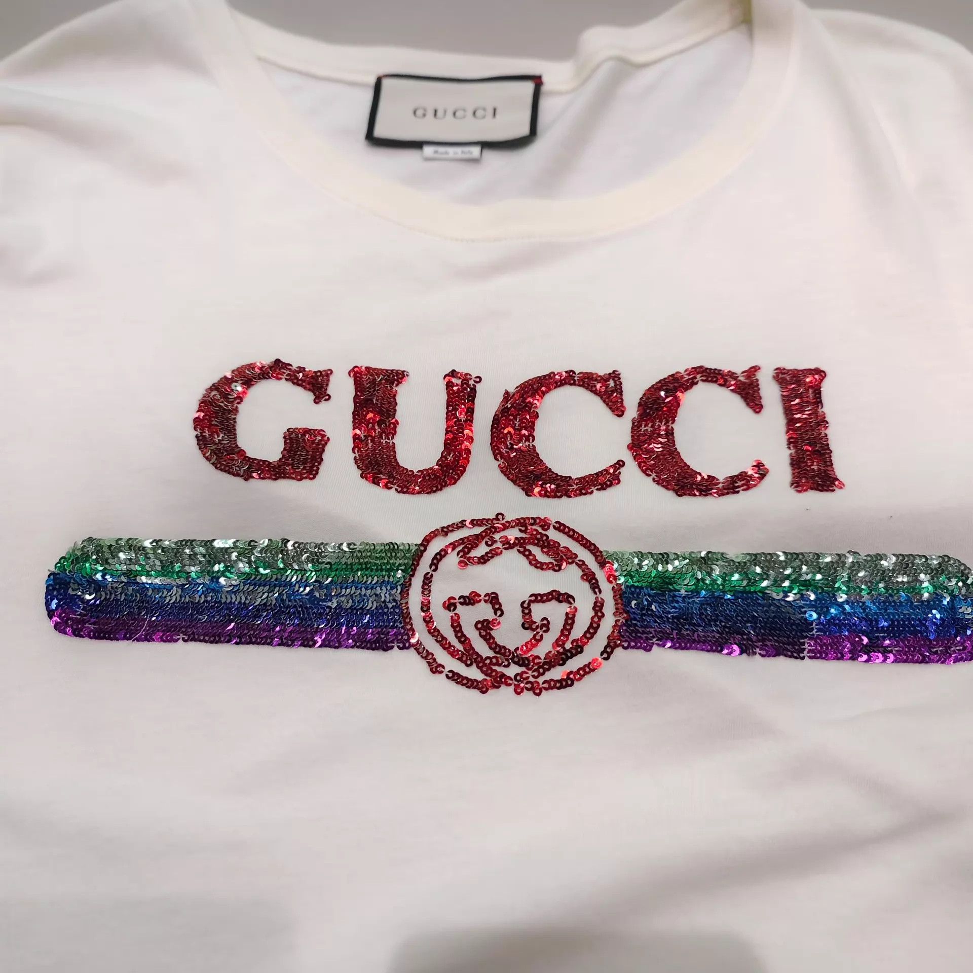 Gucci GUCCI XXS Sequin Logo Short Sleeve Tee Size XXS / US 00 / IT 34 - 3 Thumbnail