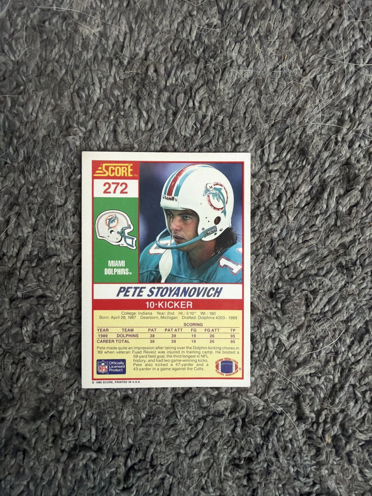 NFL 1990 Score #272 Pete Stoyanovich Card Size ONE SIZE - 2 Thumbnail