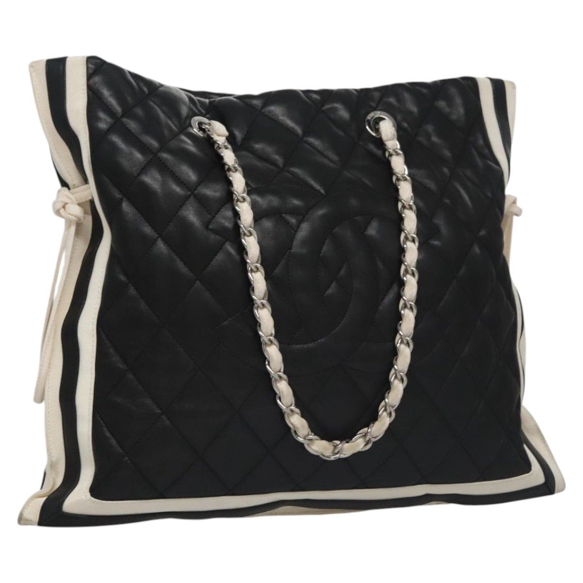 Chanel Matelasse Chain Coco Mark Tote Bag Lamb Skin Black Cc Auth Yk17235, Women's