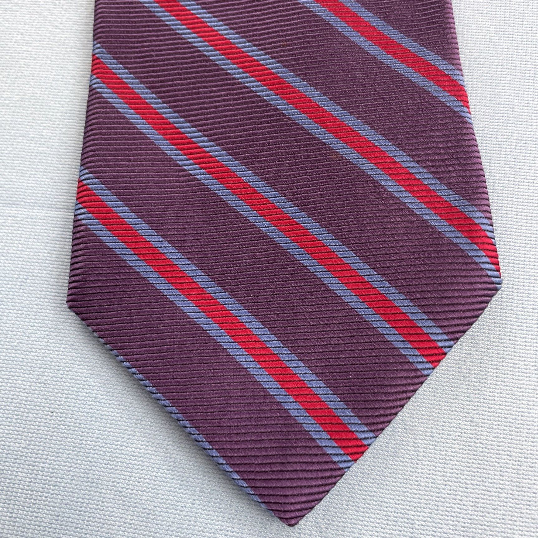 Brooks Brothers VINTAGE Brooks Brothers Makers Silk Tie Stripe Purple Blue Red Repp NeckTie 4x57 Handmade USA 100% Silk Woven Tie Capsule Wide Necktie Mens Size ONE SIZE - 2 Thumbnail