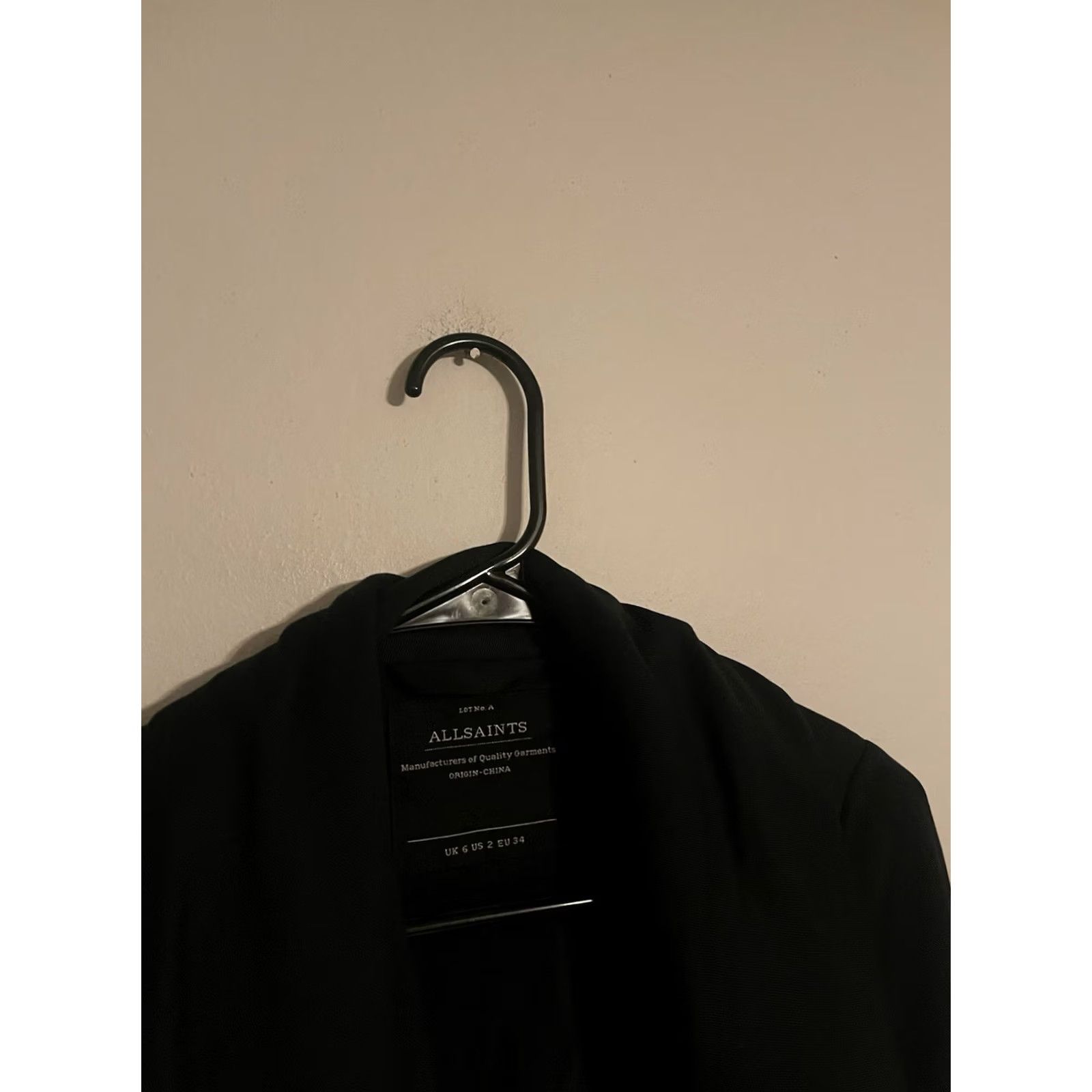 Allsaints All Saints Aiko Monument Coat Womens 2 Grey Black Drape Asymmetric Lyocell Overcoat Jacket Mid-Length Winter Fall Spring Casual Regular Style Size XS / US 0-2 / IT 36-38 - 2 Thumbnail