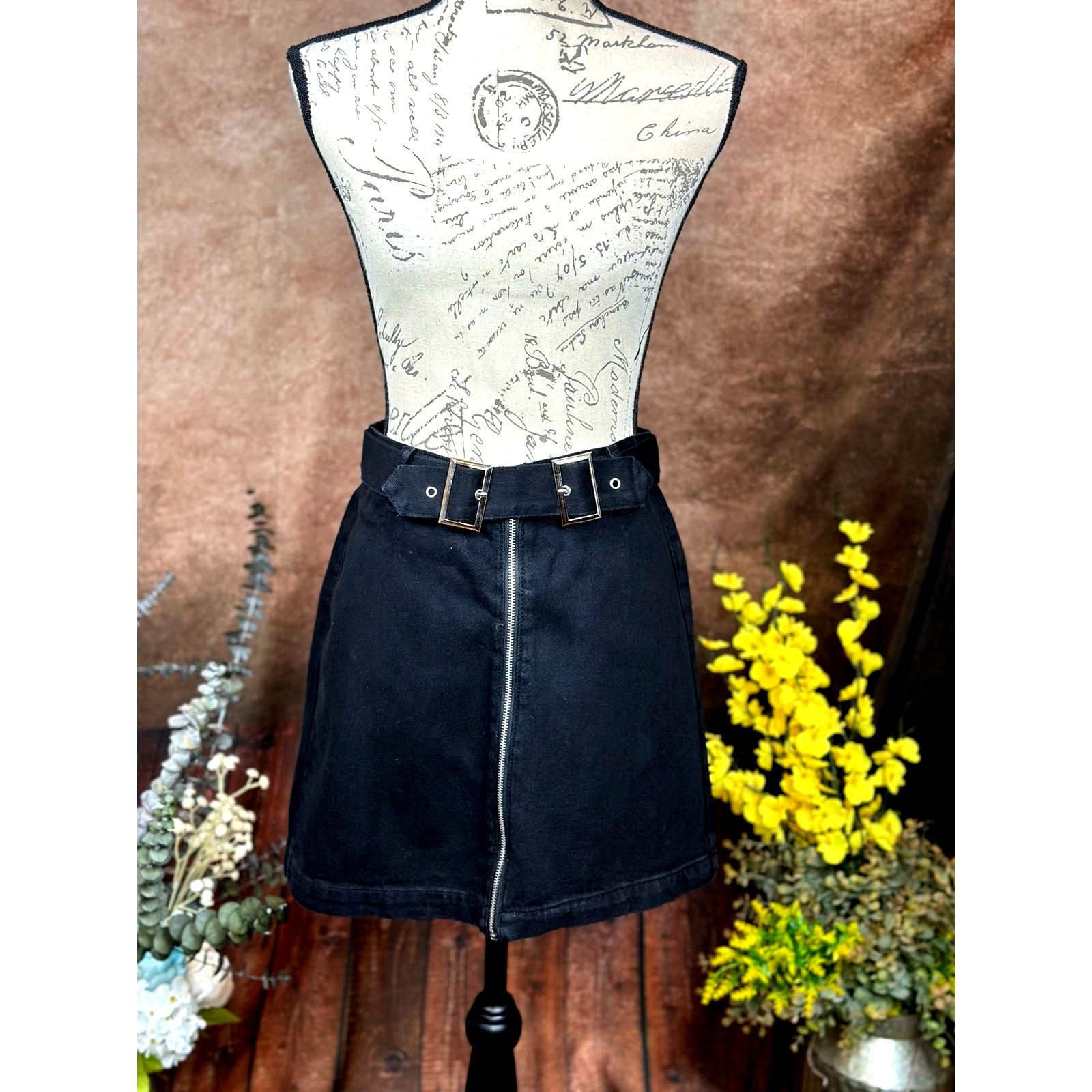 Other Denim Belted Zipper Front Mini Skirt Black size M Size 30" / US 8 / IT 44 - 3 Thumbnail
