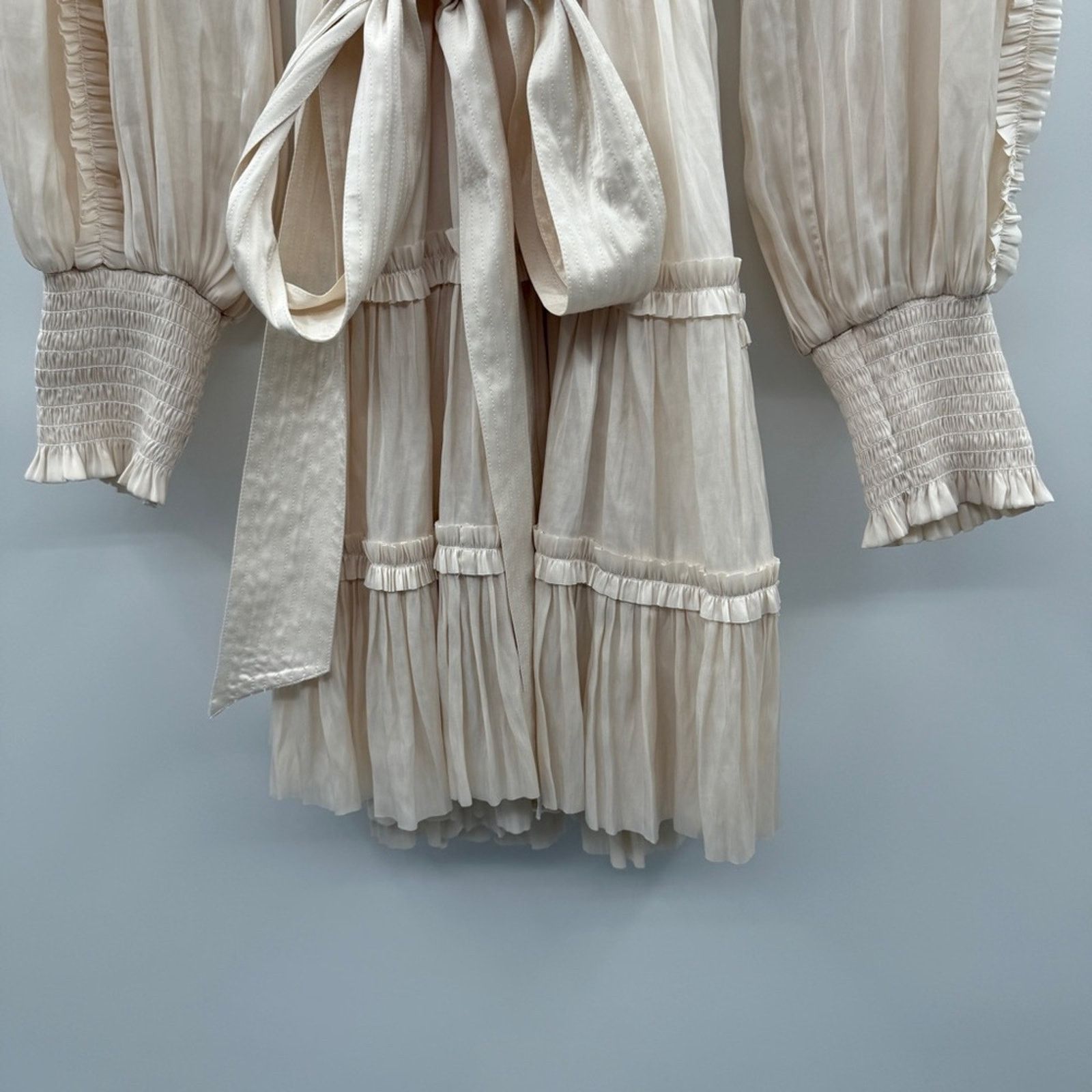 Ulla Johnson Ulla Johnson Amal Ivory Silky Ruffle Long Sleeve Mini Dress Size M / US 6-8 / IT 42-44 - 5 Thumbnail